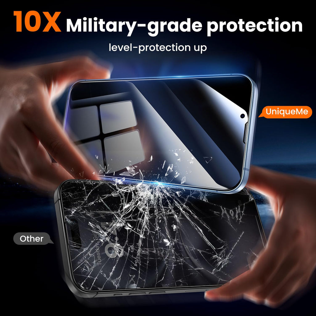 UniqueMe for iPhone 12 Pro Max Privacy Screen Protector - [Military Grade Shatterproof & 9H+ Hardness] Screen Protector 12 Pro Max Tempered Glass Full Coverage Protection, Easy to install, 2 Packs