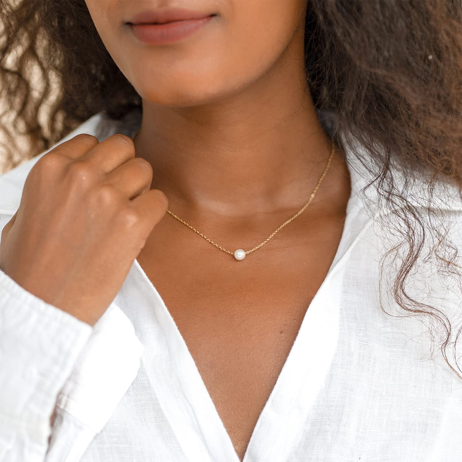 Pearl Necklaces for Women,14K Real Gold Plated Dainty Cute Pearl Necklace for Women Handmade Pearl Chain Necklace Everyday Jewelry Gift
