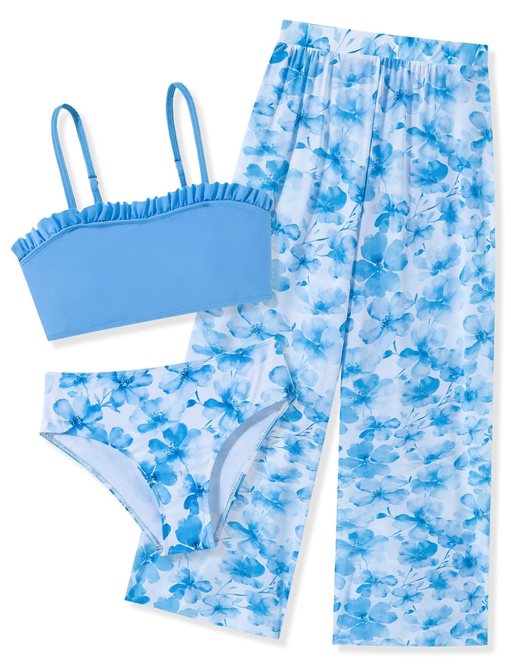 Vogseek 6-16T Girls 3 Pieces Bikini Bathing Suit with Rash Guard Pants Quick Dry Swimwear Cover-Up Sets