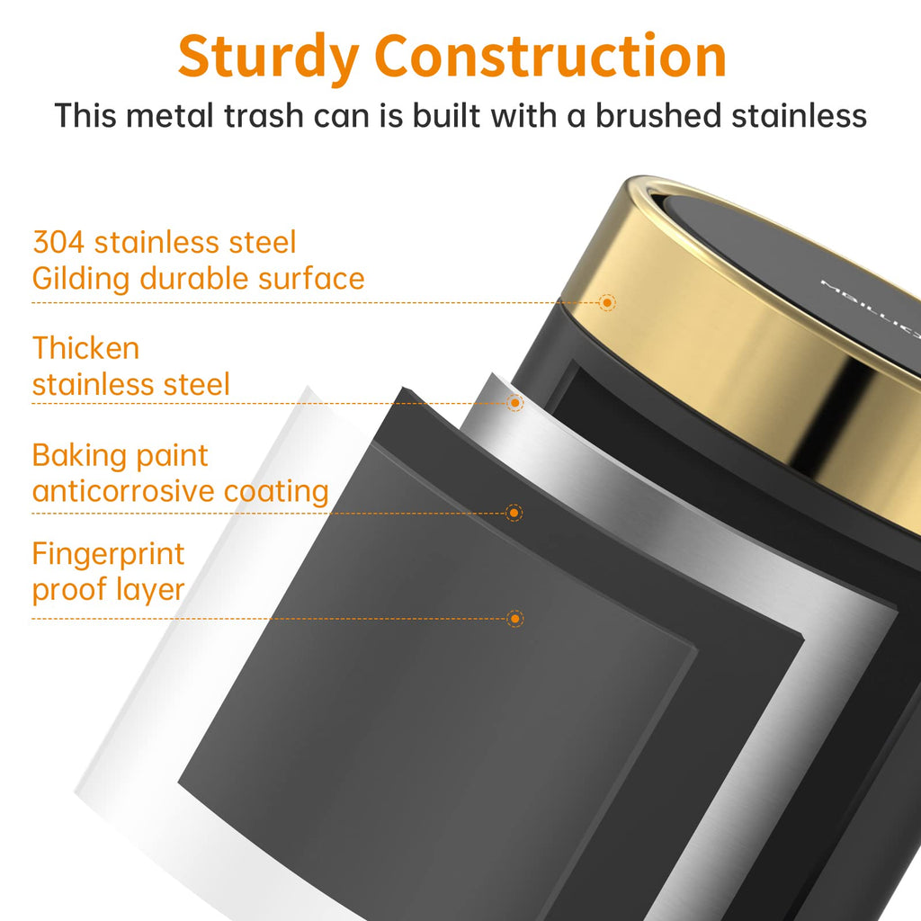 Mini Trash Can with Lid, Desktop Small Trash Can Recycling Bin Cute Metal Garbage Can for Tabletop Countertop Use,Stainless Steel 0.4Gal/1.5L Waste Bin for Office Parlor Car Bedroom,Swing Lid Open