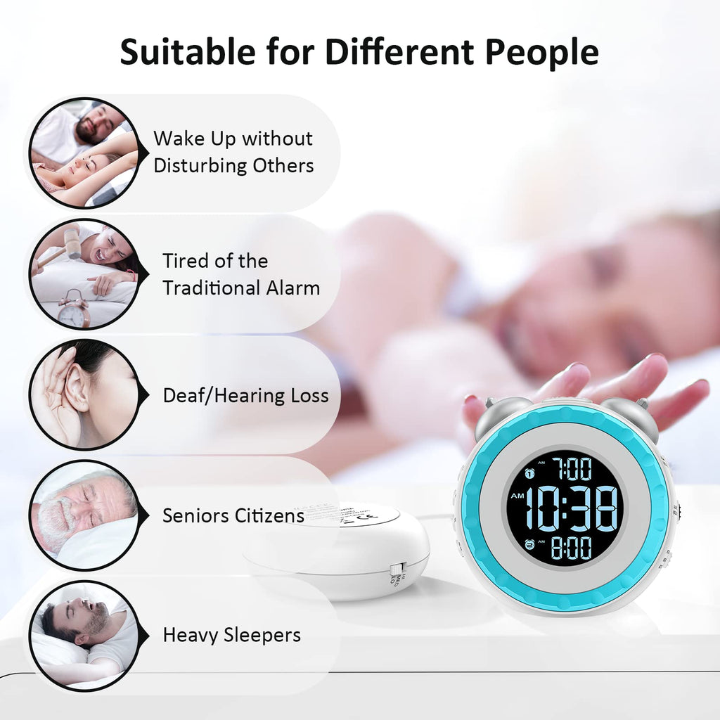 uscce Loud Dual Alarm Clock with Bed Shaker - 0-100% Dimmer, Vibrating Alarm Clock for Heavy Sleepers or Hearing Impaired, Easy to Set, USB Charging Port, Snooze, Battery Backup