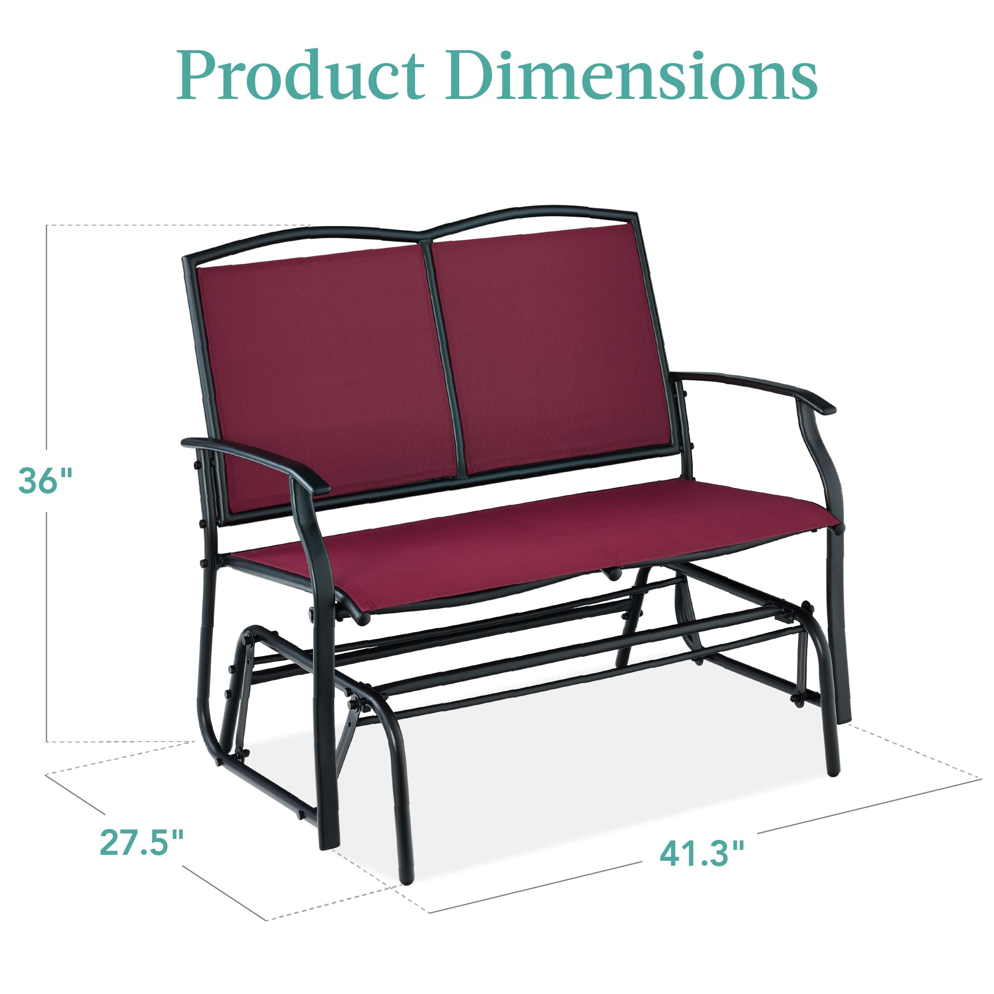 Best Choice Products 2-Person Outdoor Patio Swing Glider Steel Bench Loveseat Rocker for Deck, Porch w/Textilene Fabric, Steel Frame - Black