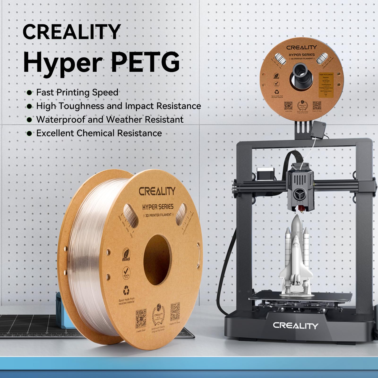 Creality Carbon Fiber PLA Filament 1.75mm 1KG, Hyper PLA-CF for High-Speed Printing 50–300mm/s, Dimensional Accuracy +/- 0.03mm Accuracy,Fits for Most FDM 3D Printers(Black)