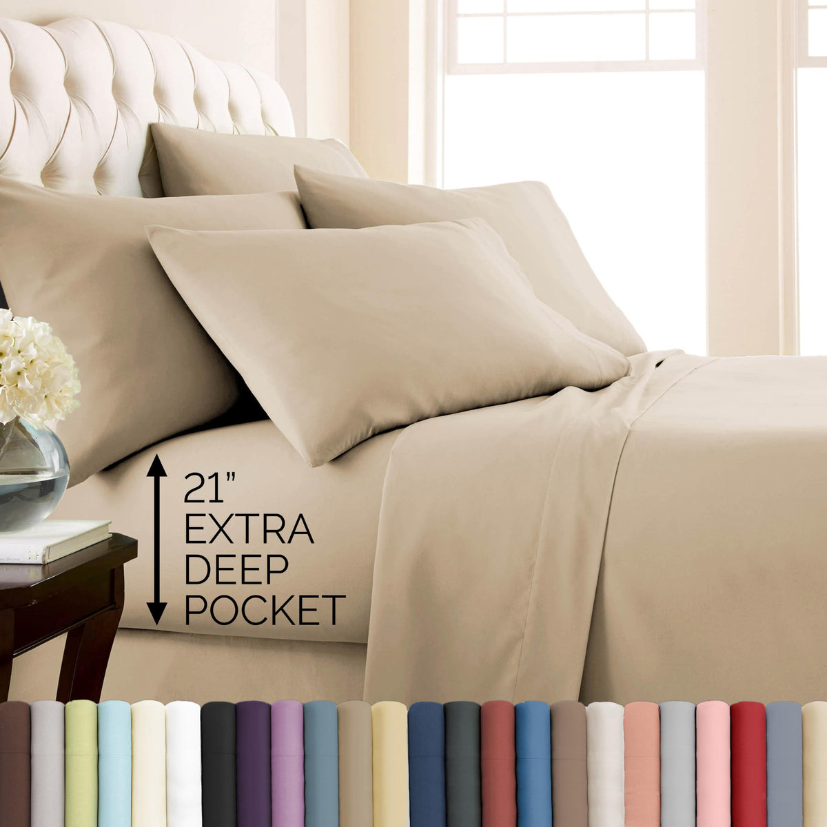 Southshore Fine Living, Inc. 4-Piece, 21-Inch Deep Pocket Twin Sheets Set with Fitted Sheet, Soft Microfiber, Oversized Flat Sheet, 2 Pillow Cases Standard Size, Hotel Collection Twin Bed White Sheets