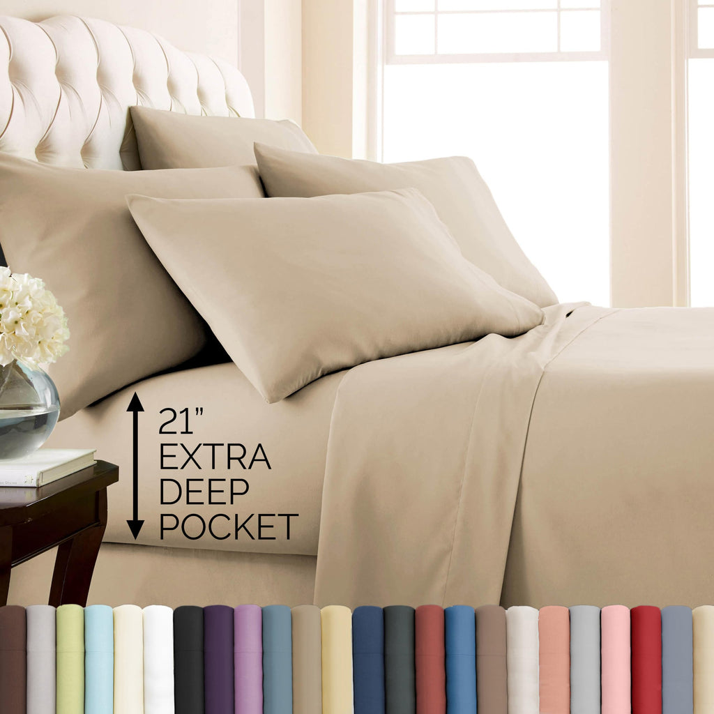 Southshore Fine Living, Inc. 4-Piece, 21-Inch Deep Pocket Twin Sheets Set with Fitted Sheet, Soft Microfiber, Oversized Flat Sheet, 2 Pillow Cases Standard Size, Hotel Collection Twin Bed White Sheets