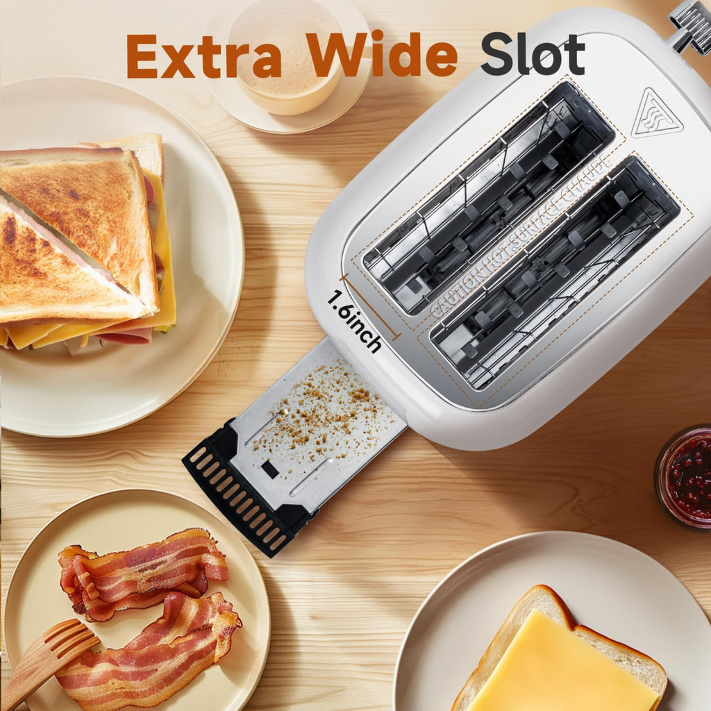 Aigostar Toaster 2 Slice Retro Toaster Stainless Steel, 1.6 inch Extra Wide Slots Bread Toaster Bagel, Cancel, Defrost Function, 6 Shade Settings & Removable Crumb Tray for Bread Waffle, Aqua Green