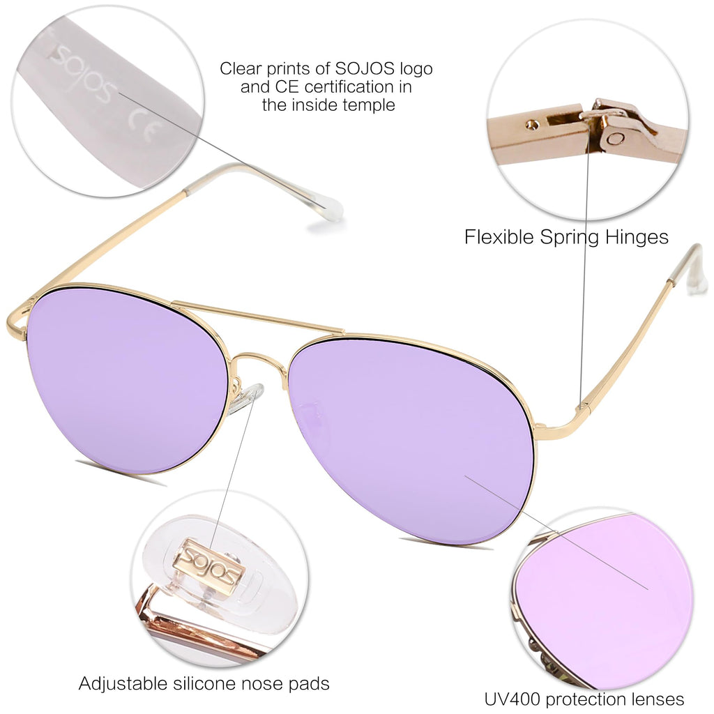 SOJOS Classic Aviator Sunglasses for Women Men Metal Frame Spring Hinges SJ1030