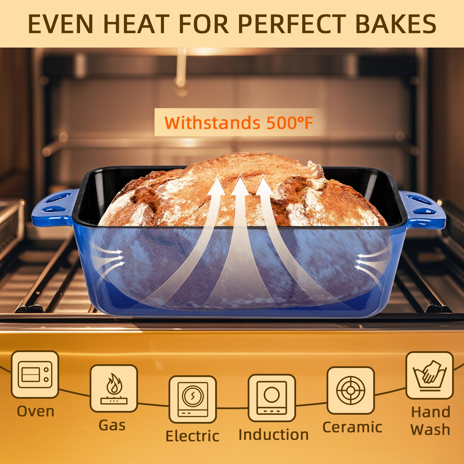 AILITOR 9x5 Enameled Cast Iron Loaf Pan with Lid - 2 in 1 Sourdough Bread Pan for Homemade Baking