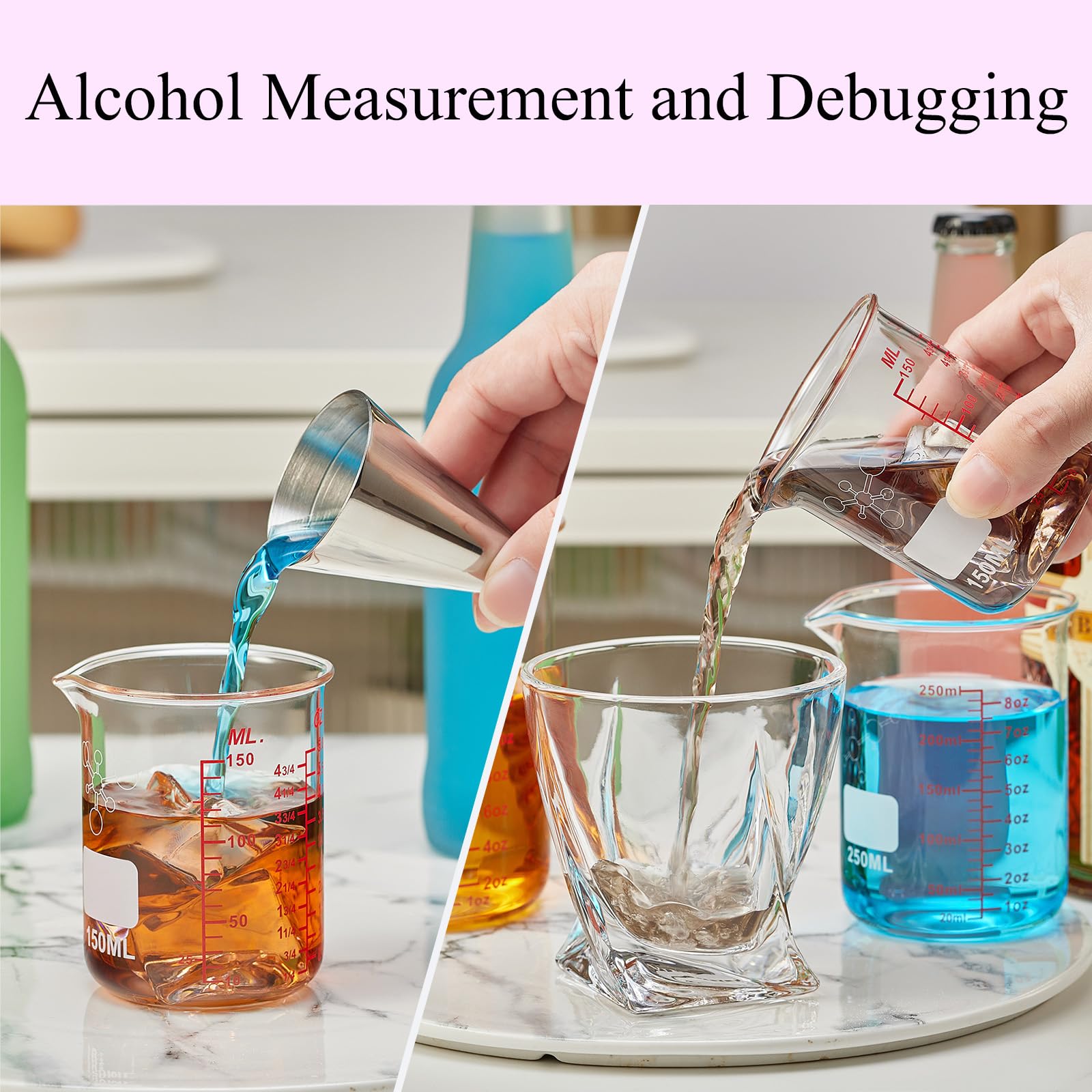 High Borosilicate Glass Measuring Cup-V-Shaped Spout，Glass Measuring Beaker for Kitchen or Restaurant, Easy to Read, 30 ML (1 Oz)-Pack of 2