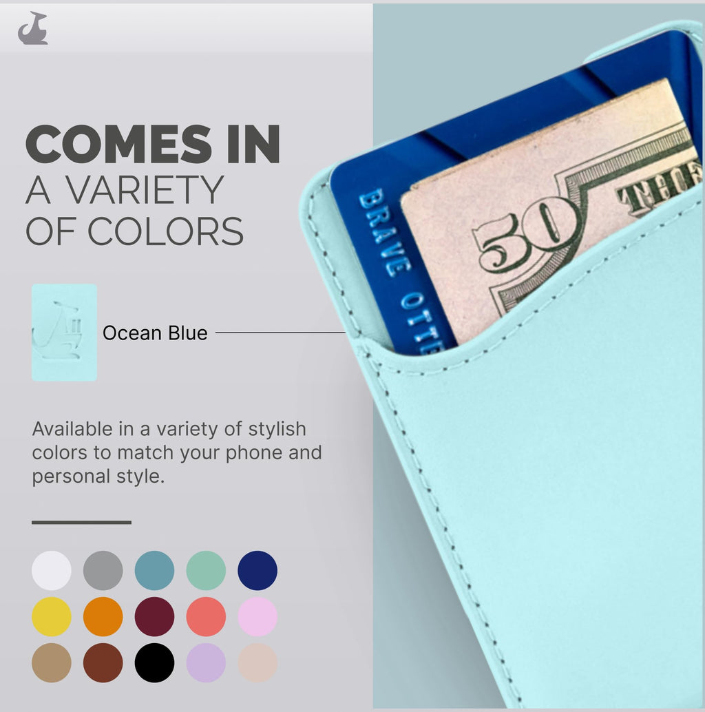 Wallaroo Premium Leather Cell Phone Wallet Stick On - Android and iPhone Wallet and Card Holder for Women and Men - Durable with Non-Slip Lining Secures Up to 3 Cards