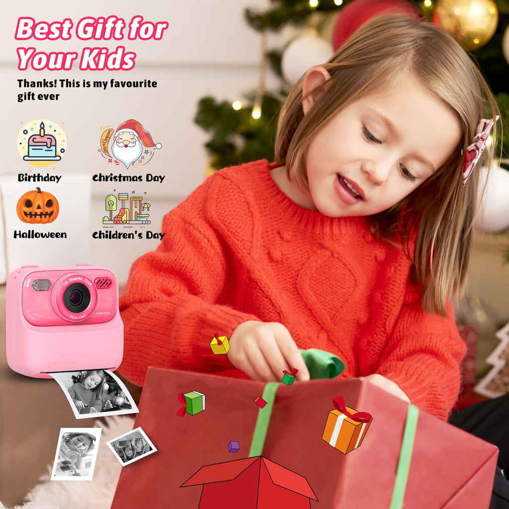 Kids Instant Digital Cameras for Boys and Girls, 1080P HD Dual-Lens Selfie Digital Camera with Print Paper & 32G Card, Christmas Birthday Gifts Toys for Toddler and Teenagers Age 3-16 Years Old