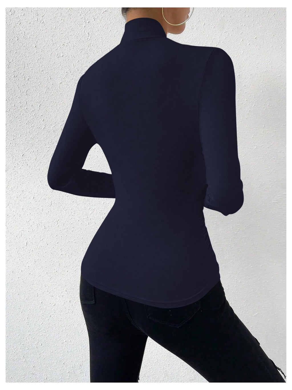 SweatyRocks Women's Ruched Mock Neck Long Sleeve T Shirt Solid Slim Fitted Tee Tops