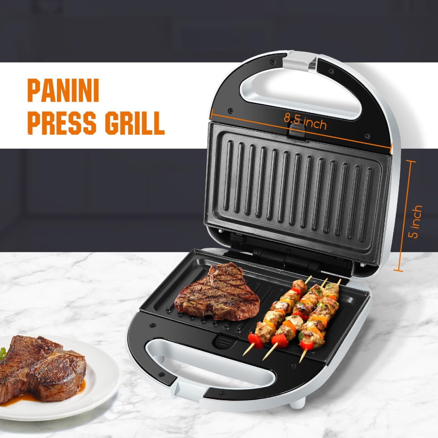 Aigostar Sandwich Maker Panini Press Grill, 3 in 1 Waffle Maker with Removable Non-stick Plates, Electric Grilled Cheese Maker, Portable Cool Touch Handle, Led Indicator Lights & Easy to Clean, 750W
