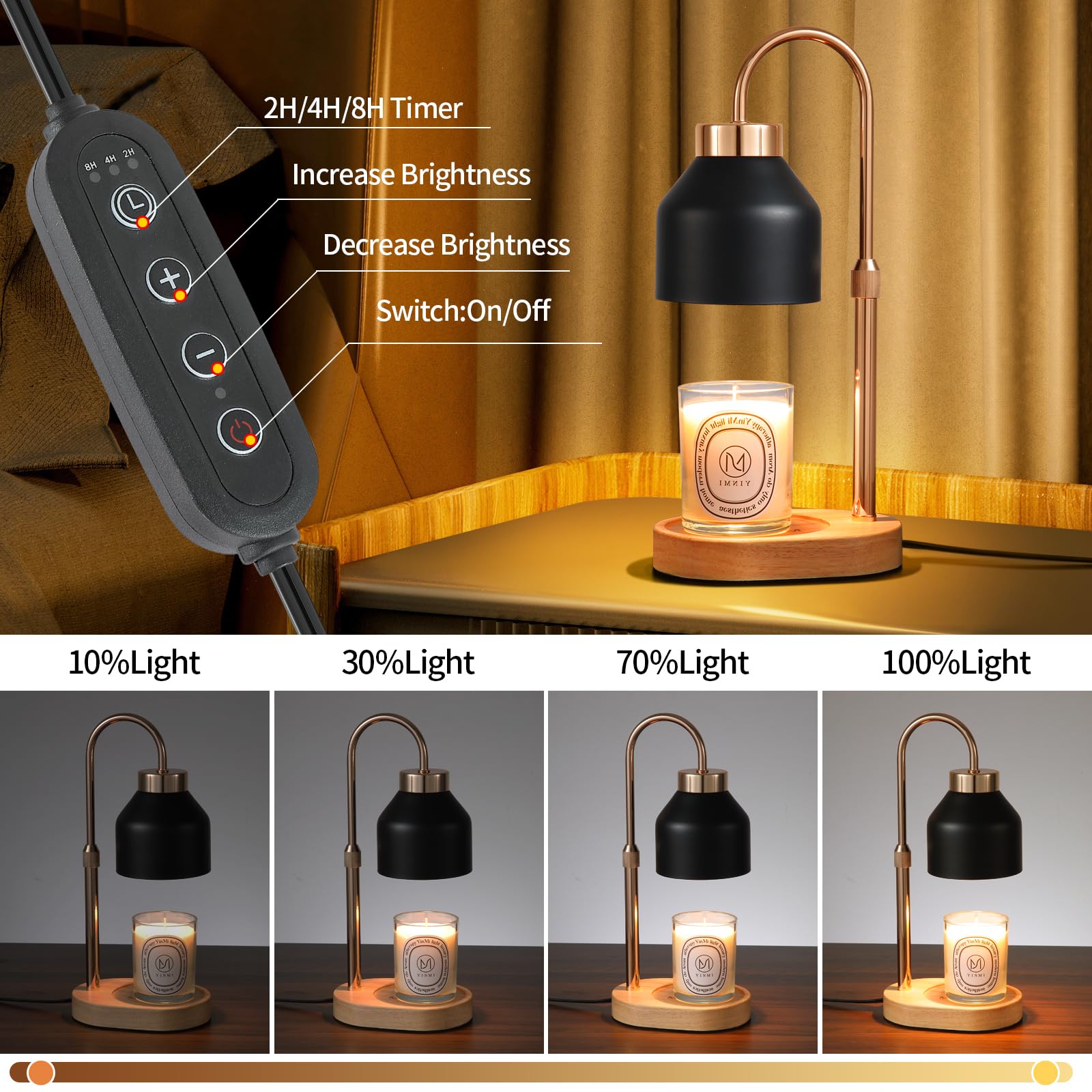 MEIXISUE Candle Warmer Lamp with Timer and Dimmer,Electric Amber Light Gifts for Women Melt Wax Warmer Lamp with 2 Bulbs for Candle Jars House Warming New Home Decor