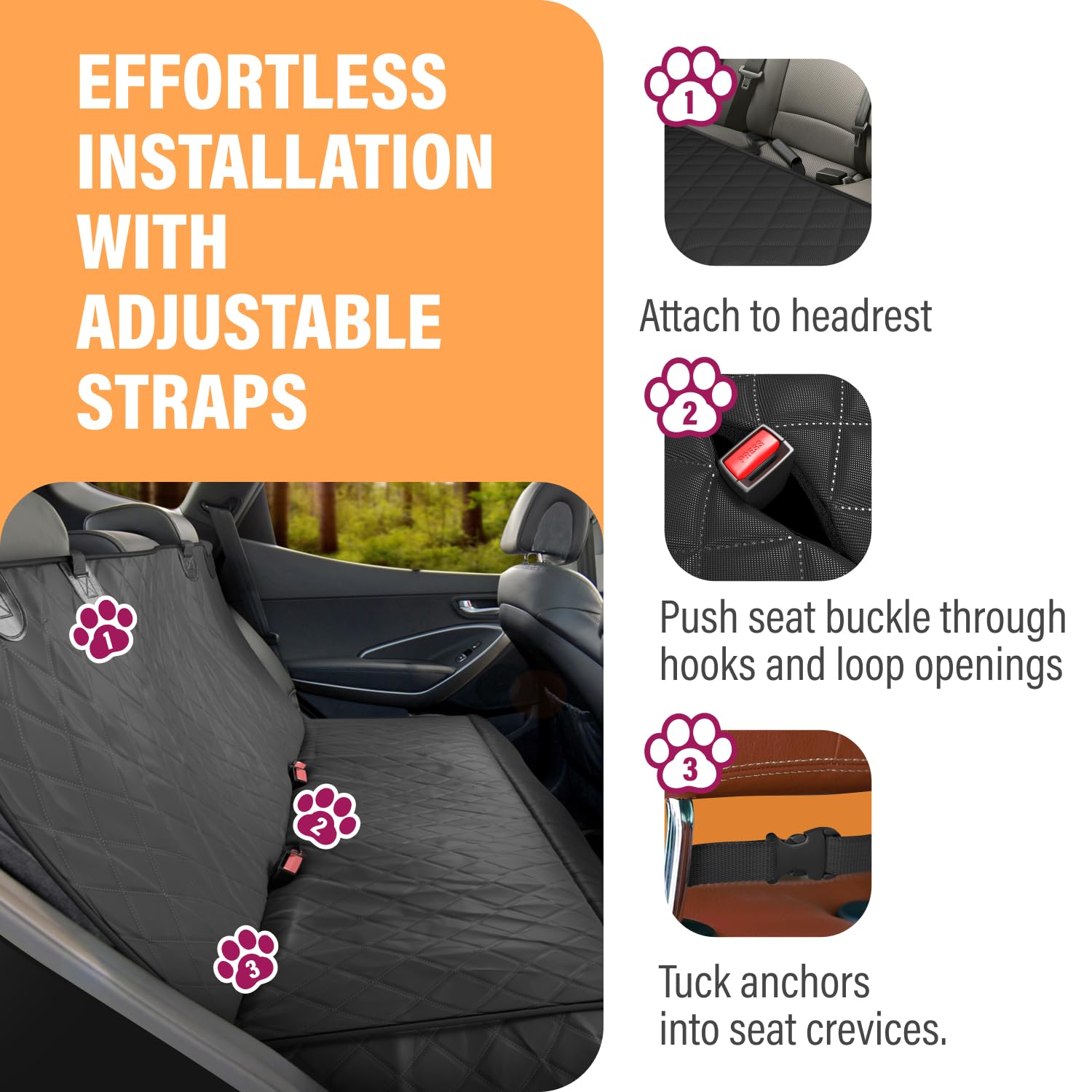 Active Pets Beige XL Dog Car Hammock Back Seat Cover, Waterproof Backseat Cover Protector for Truck Bench Rear of Sedans or SUVs, Essential Pet Supplies Vacuum or Wipe Clean, Machine Washable
