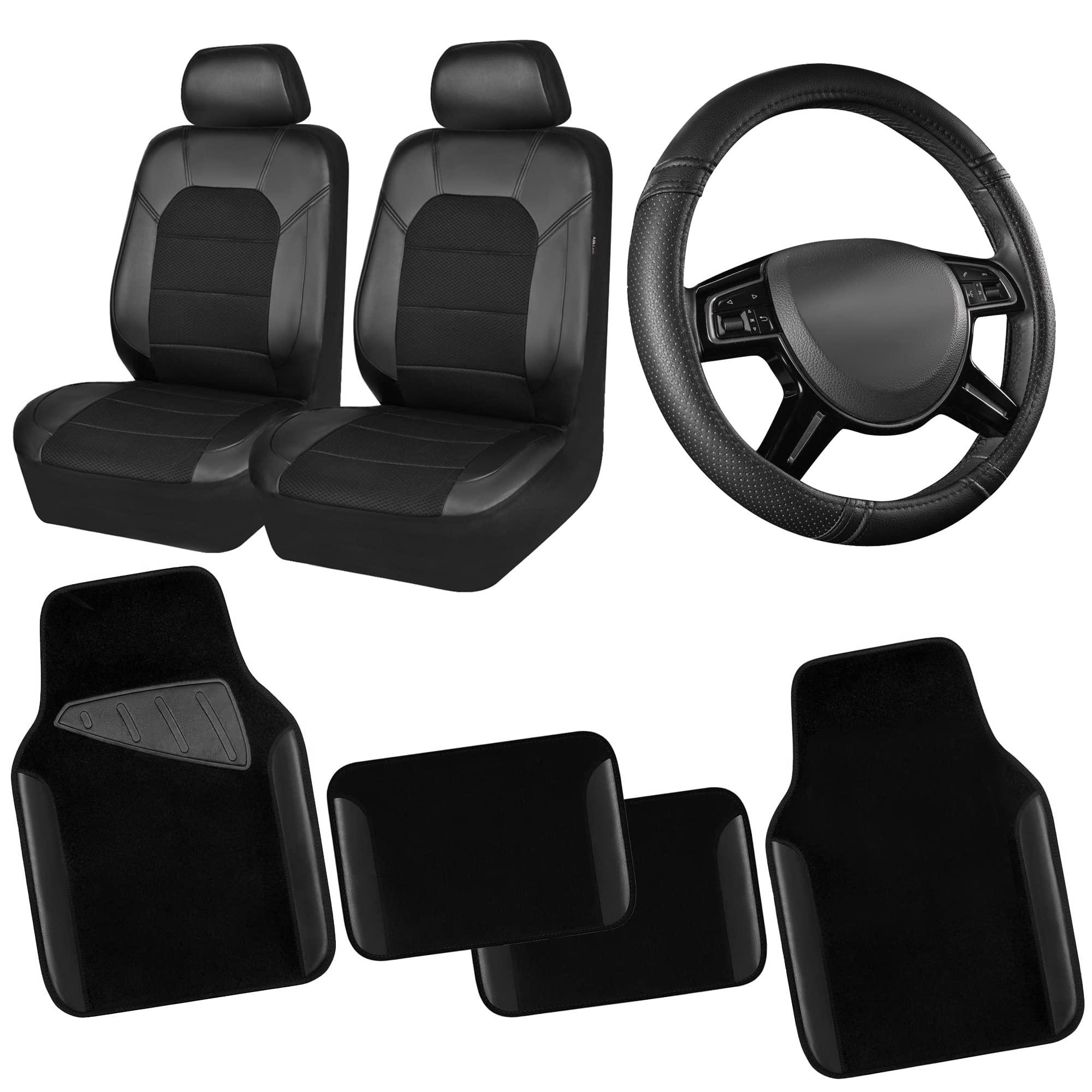 CAR PASS Beige Leather & Waterproof Car Carpet Floor Mats, Universal Car Mats Fit for SUV,Vans,sedans, Trucks,Set of 4pcs Car Carpet with Anti-Slip nibbs Driver Heel Pad (All Beige)