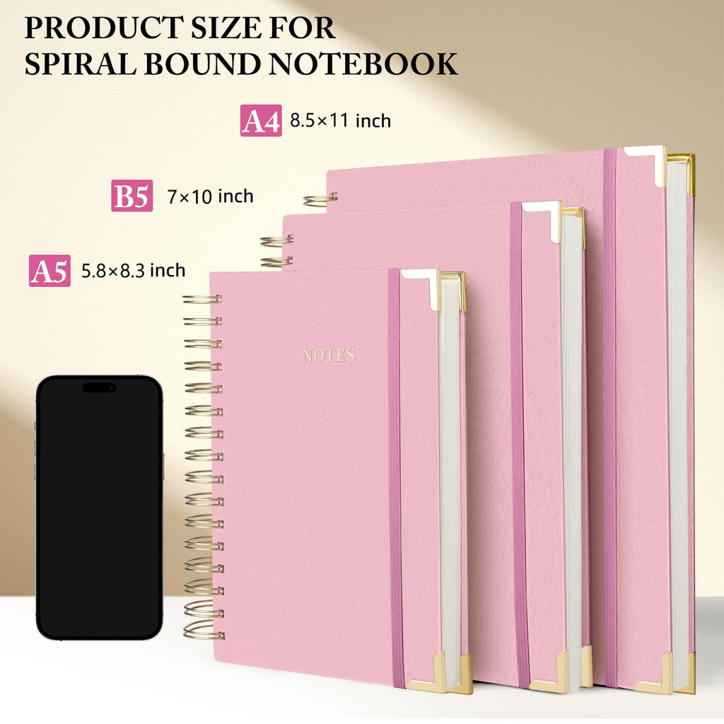 Spiral Notebook Journal, 328 Pages Linen Hardcover College Ruled Notebook, Lined Thick Journals for Women Men, A4 Thick Spiral Journal for Writing, 100GSM Paper, Cute Notebooks for Work School