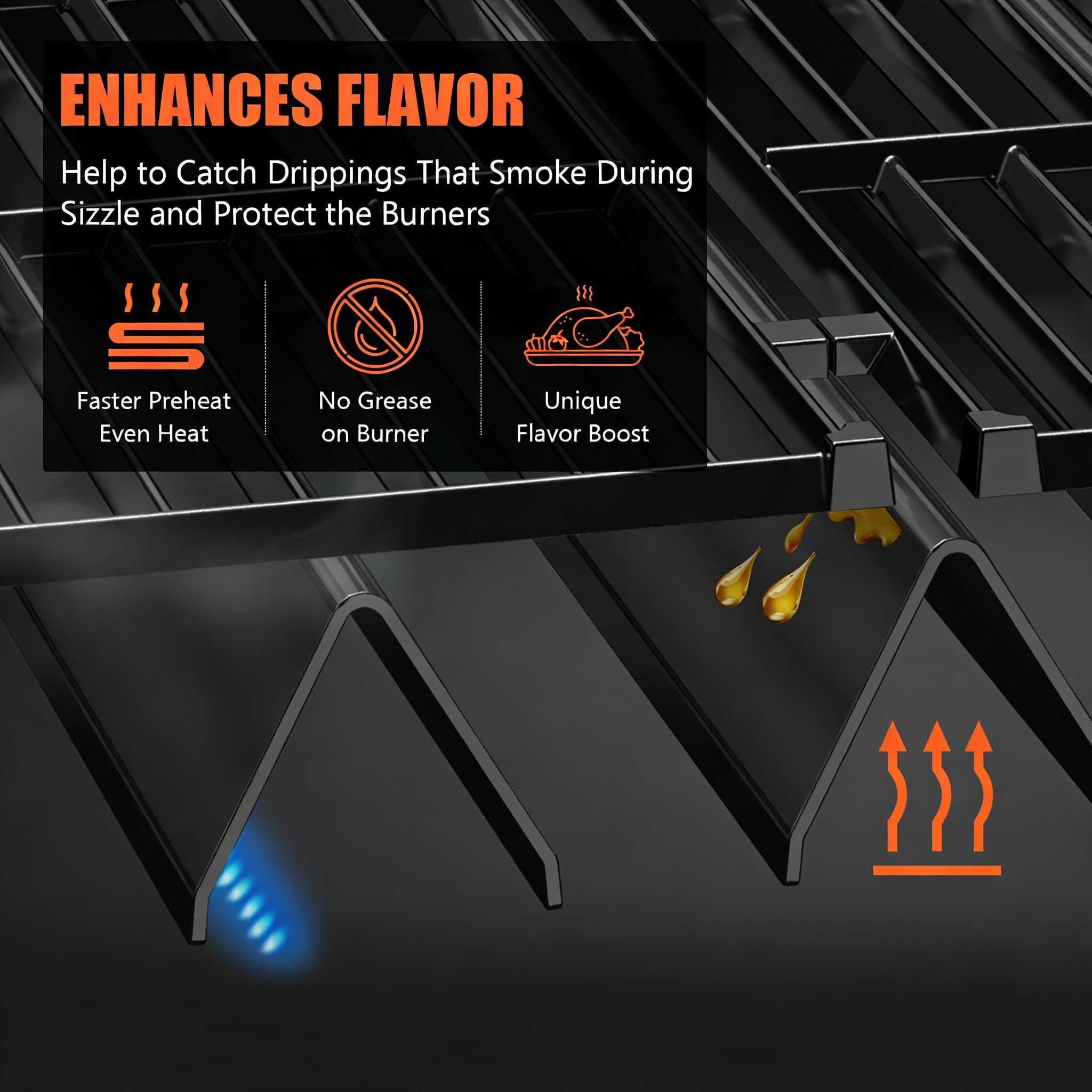 Grill Parts for Weber Genesis 300 Grills with Front Control Knob, Grill Grates for Genesis E310 S310 E/S320 E/S330, 17.5" Flavorizer Bars&Heat Deflectors, 19.5" Grill Grates for Weber 7524 7621 65505