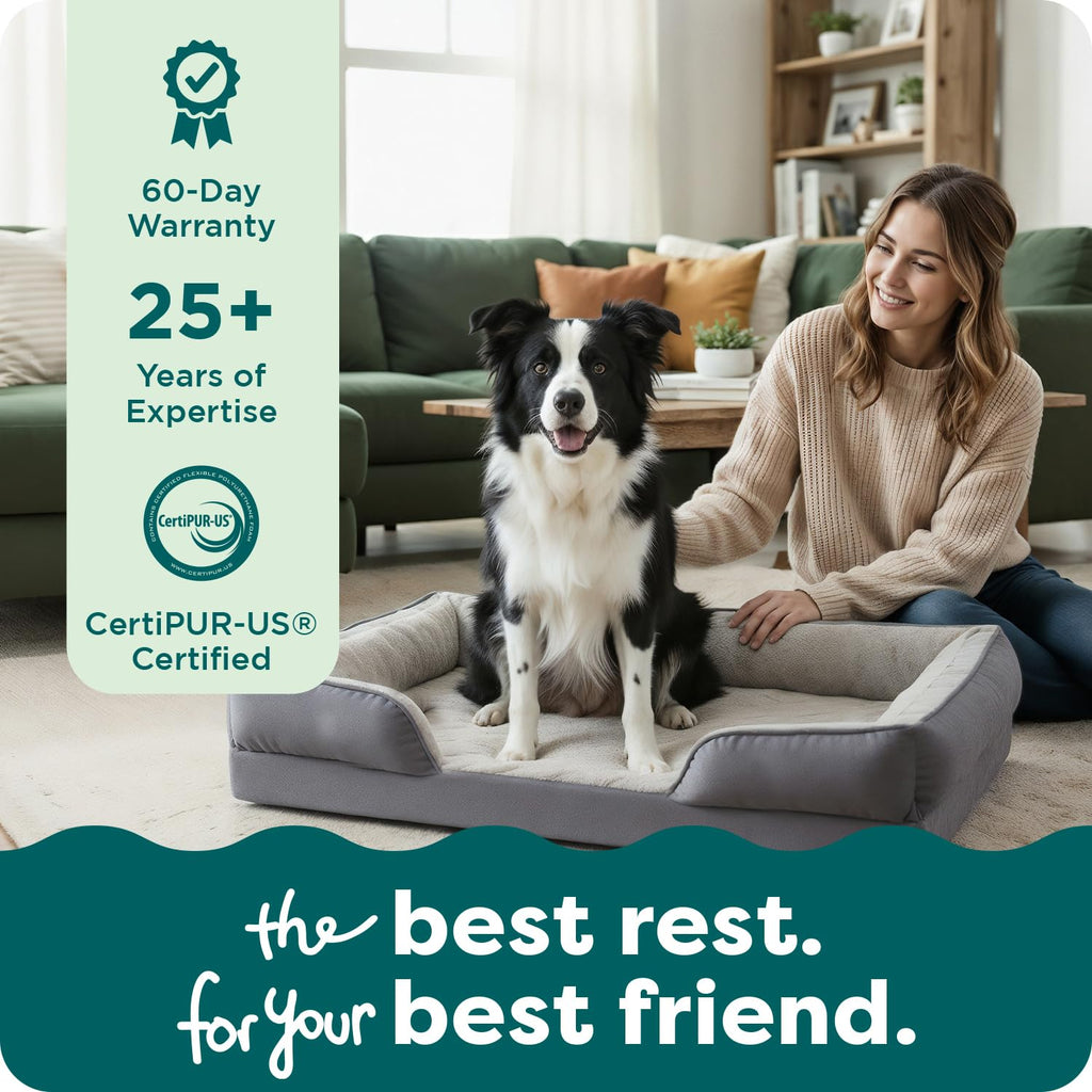 Furhaven Cooling Gel Dog Bed for Medium/Small Dogs w/ Removable Bolsters & Washable Cover, For Dogs Up to 35 lbs - Plush & Velvet Waves Perfect Comfort Sofa - Brownstone, Medium