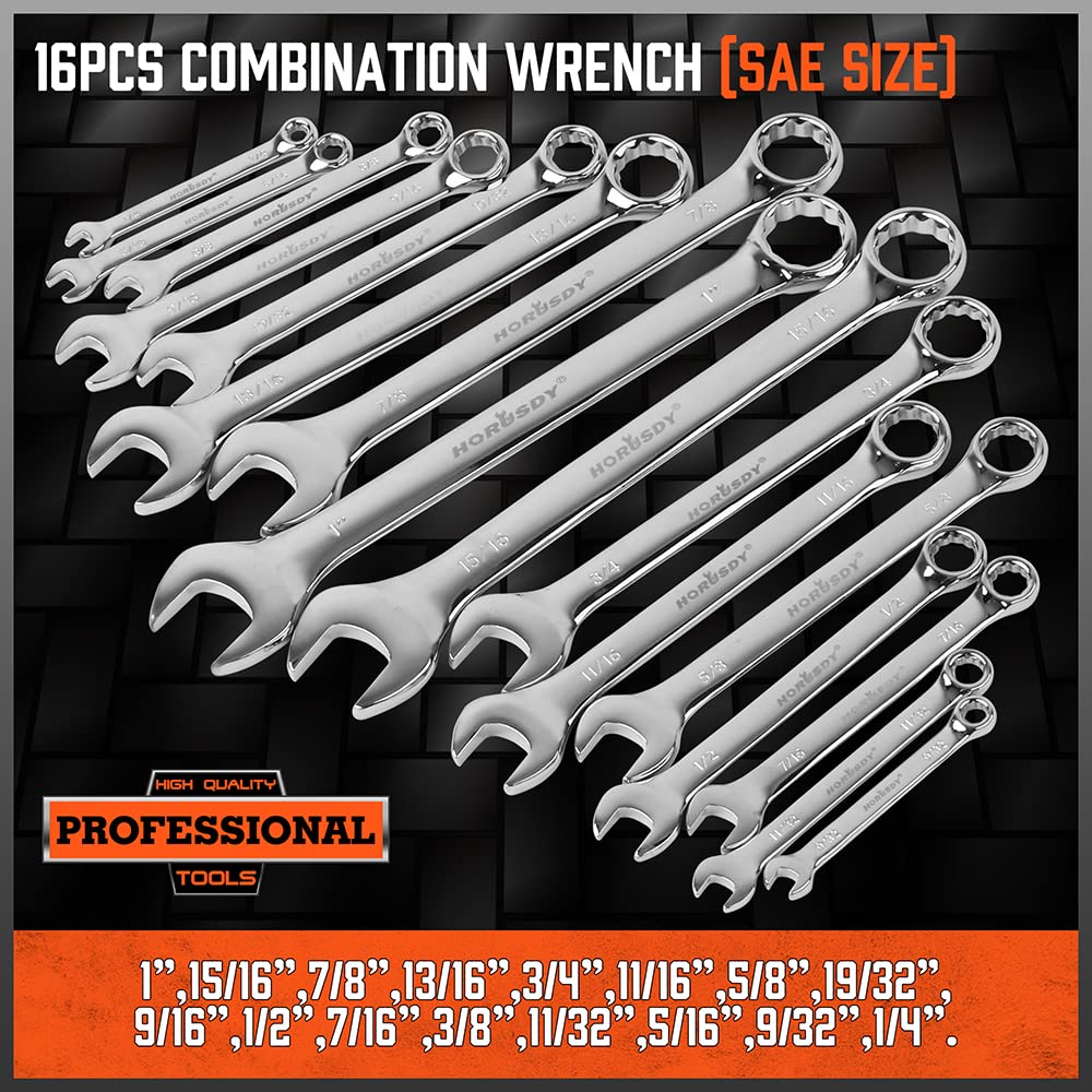 HORUSDY Large Wrench Set with Rolling Pouch | Metric | 6-Piece | 23mm, 24mm, 26mm, 27mm, 30mm, 32mm | 12 Point | Chrome Vanadium Steel
