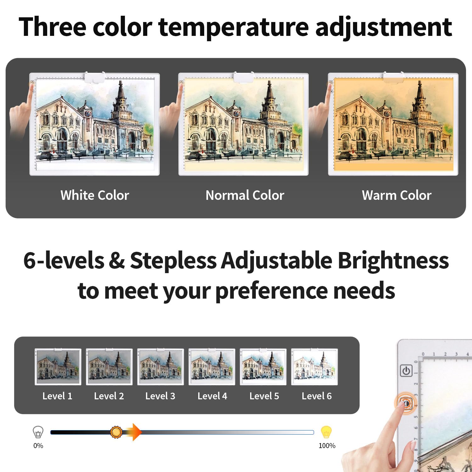 Zocelight A1(35.4''x 23.6'') Large Rechargeable Light Pad for Diamond Painting,6 Levels & Stepless Dimming Light Box for Tracing,3-Color Modes Light Board,Built-in 6000mAh Battery Light Table for Art