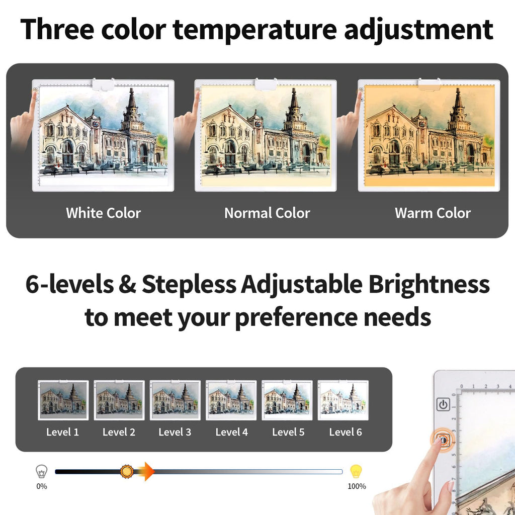 Zocelight A1(35.4''x 23.6'') Large Rechargeable Light Pad for Diamond Painting,6 Levels & Stepless Dimming Light Box for Tracing,3-Color Modes Light Board,Built-in 6000mAh Battery Light Table for Art