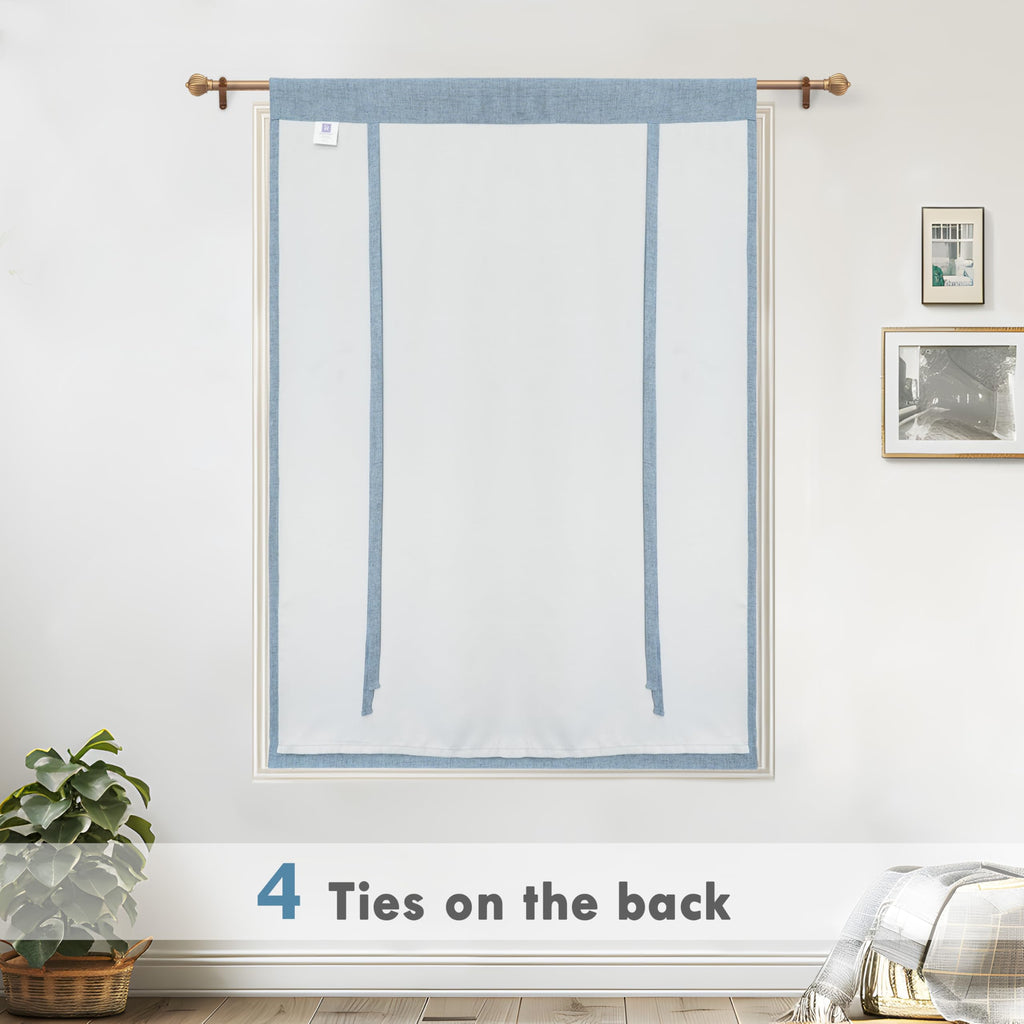 DriftAway Double Layer Linen Blackout Tie Up Curtains Thermal Insulated Fully Lined Balloon Roman Shade Bathroom Window Adjustable Rod Pocket for Small Window 25 Inch by 47 Inch Beige