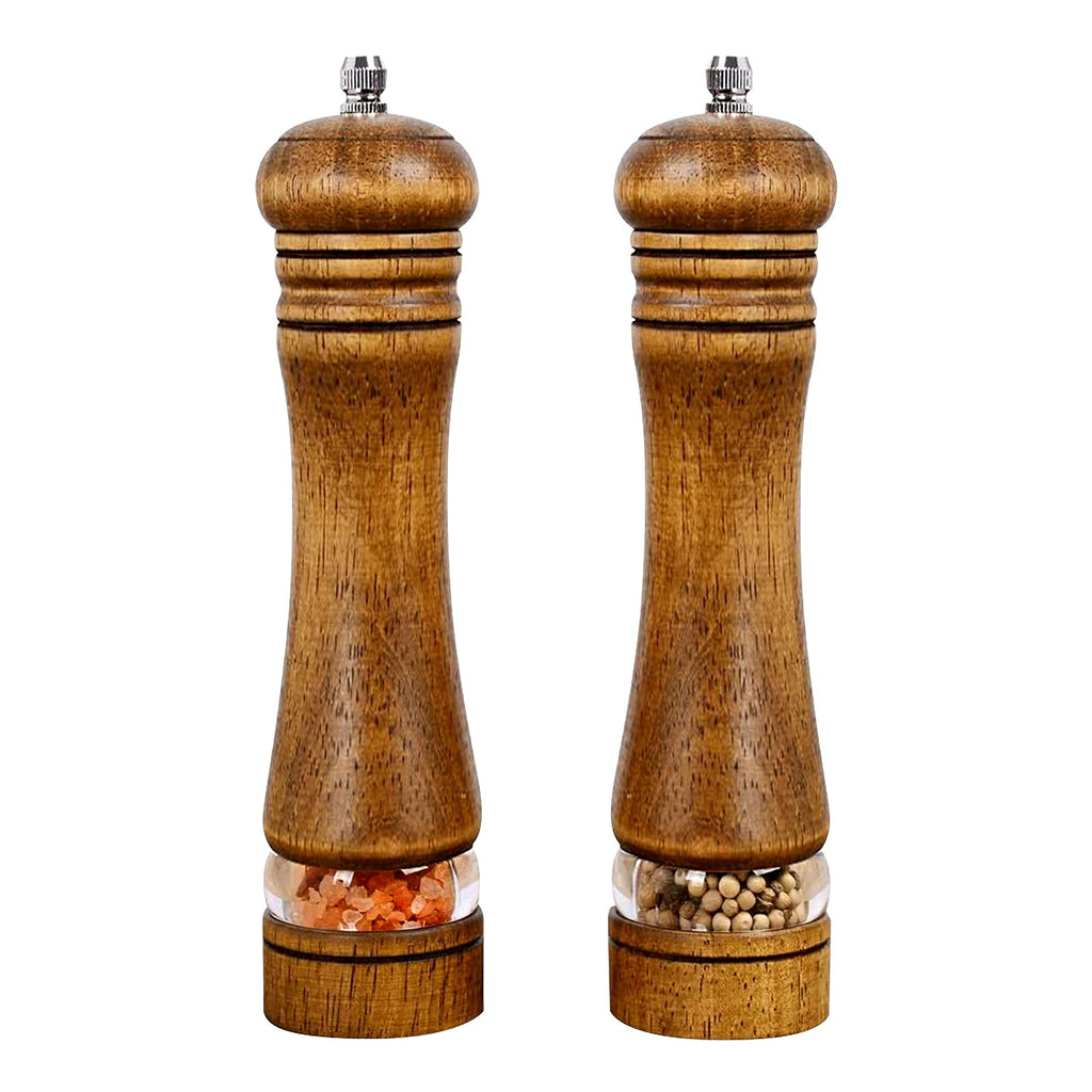 Haomacro Wood Salt and Pepper Grinder Mills Set, Classic Manual Pepper Grinder Salt Grinder Refillable Pepper Mill Sets with Acrylic Visible Window Adjustable Ceramic Grinding Rotor 6.5inch 2 Pack