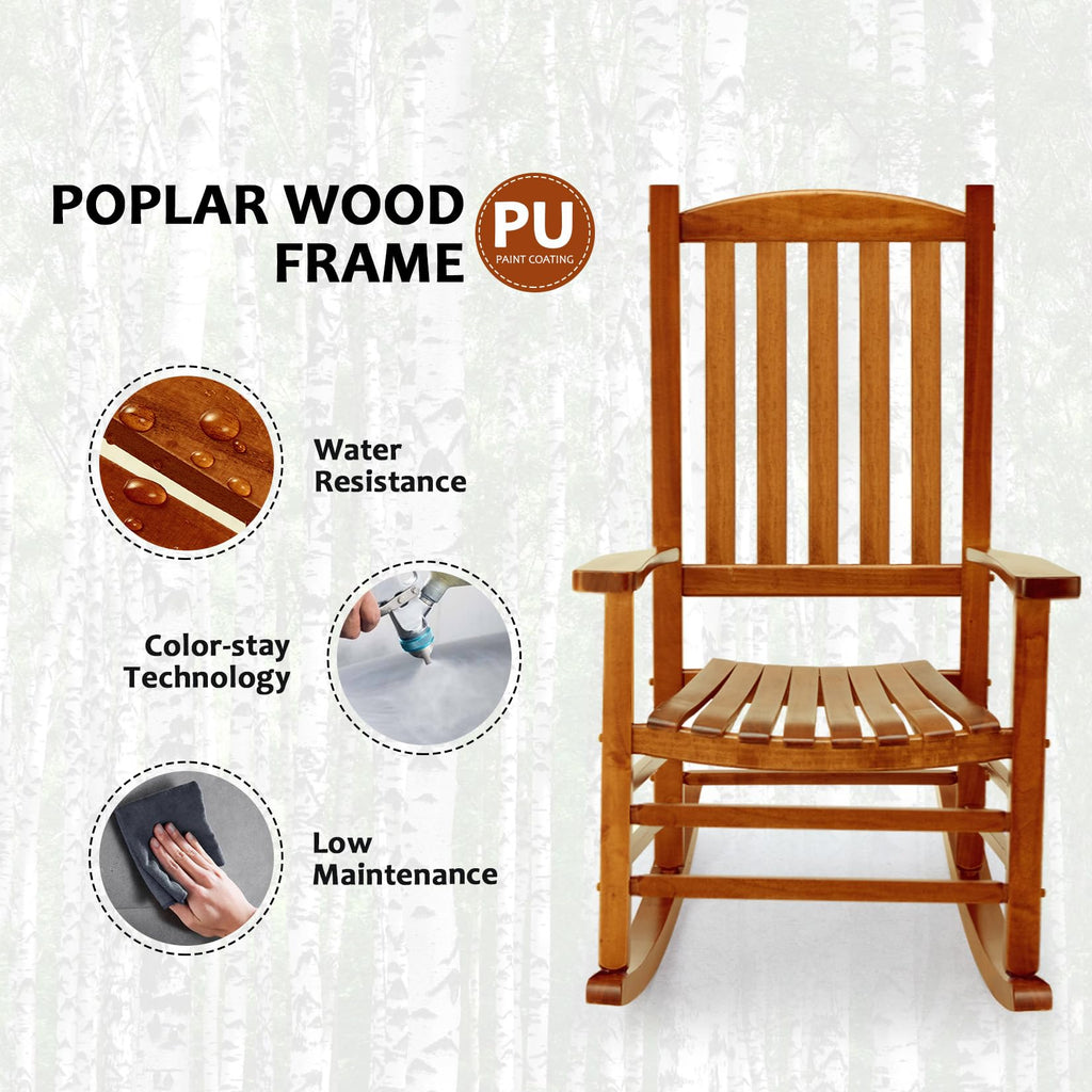 Hupmad Wooden Rocking Chair Outdoor Oversized Porch Rocker Chair,Patio Wooden Rocker with High Back and Armrest,All Weather Rocker Slatted for Backyard,Garden,400 lbs Support,Black