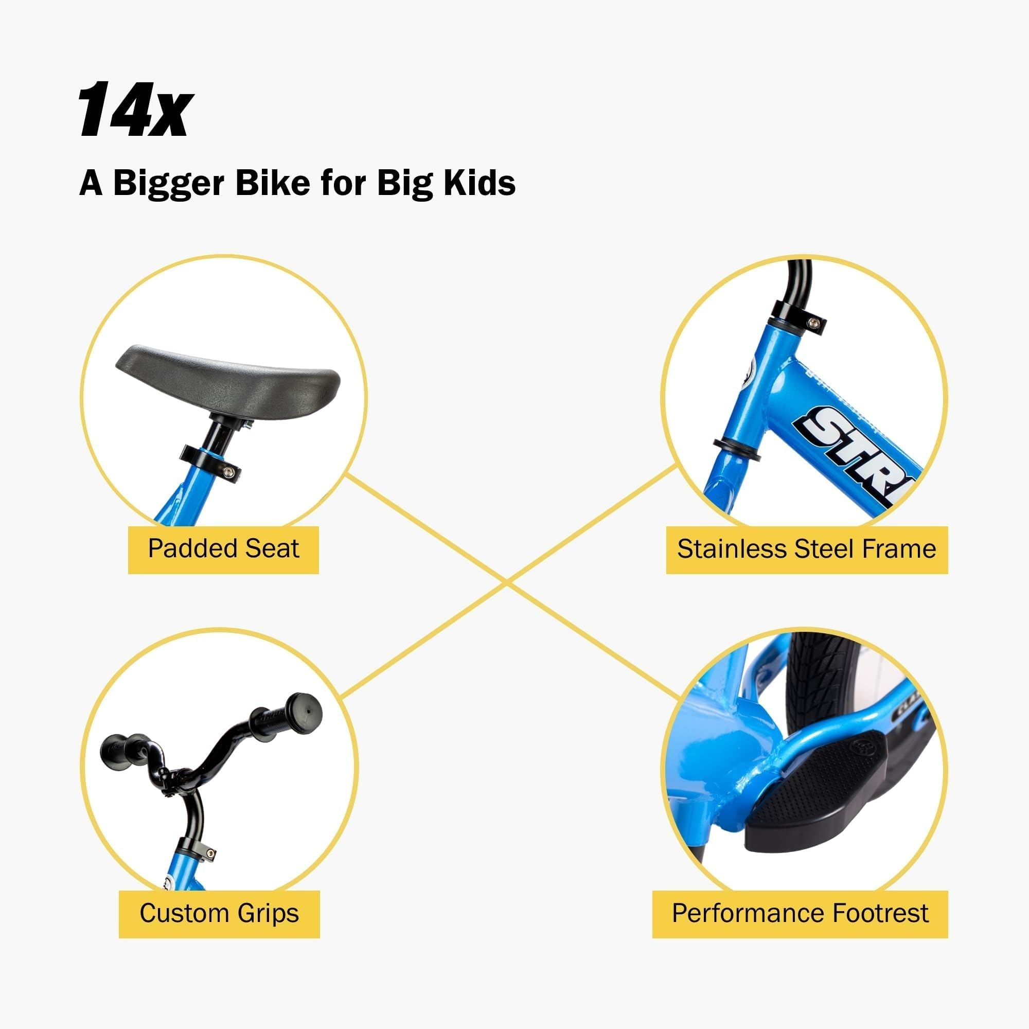Strider 14x Classic, Balance Bike for Kids 3 to 6 Years - Includes Kid Sized Grips, Padded Seat, Performance Footrest, All-Purpose Tires-Easy Assembly, Tool-Free Adjustments