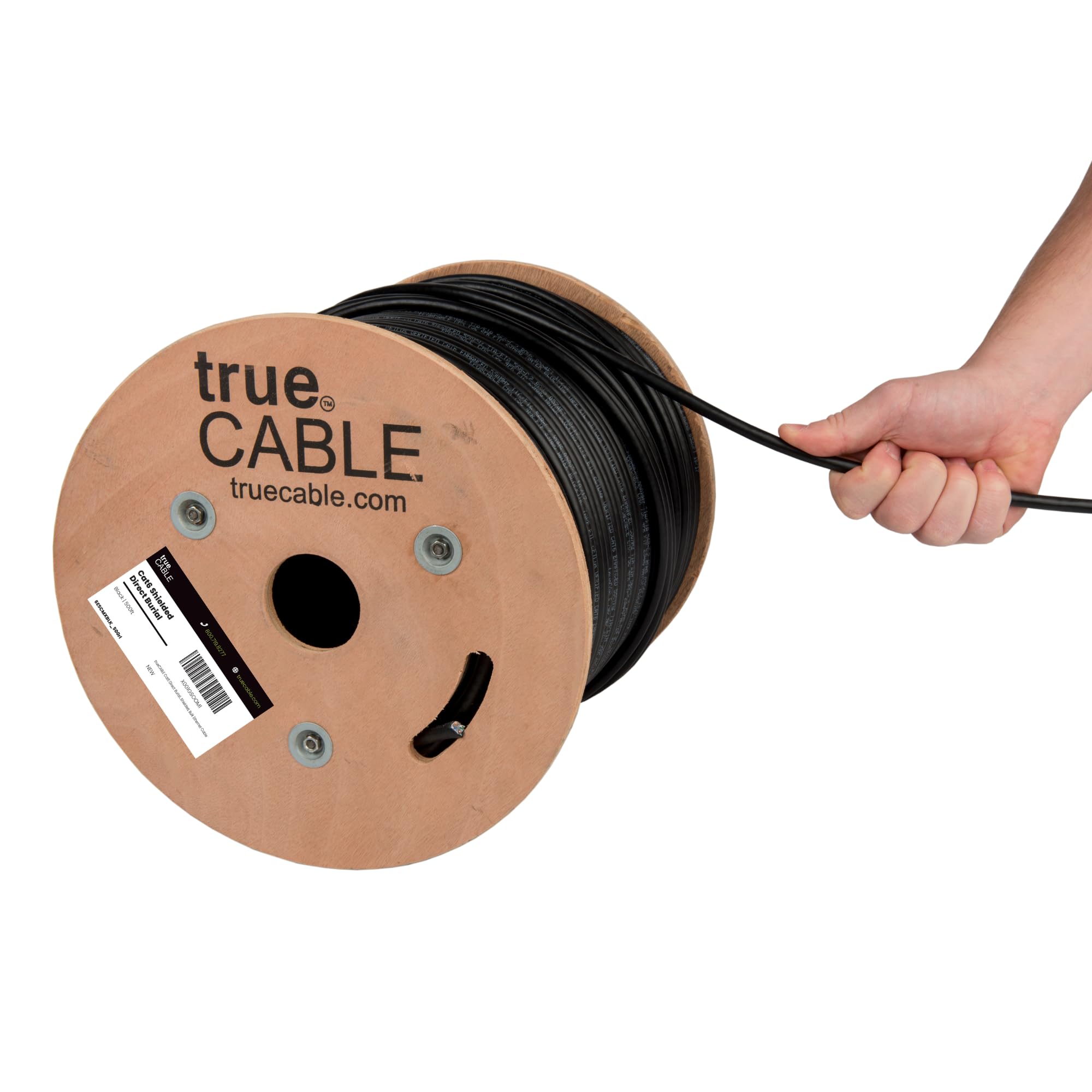 TRUE CABLE Cat6 Direct Burial Outdoor Bulk Ethernet Cable, Shielded F/UTP, 500ft, Brown, 23AWG Solid Bare Copper, Heavy Duty Outdoor, OSP Jacket, Waterproof, UV, 550MHz, PoE++ 100W (4PPoE)