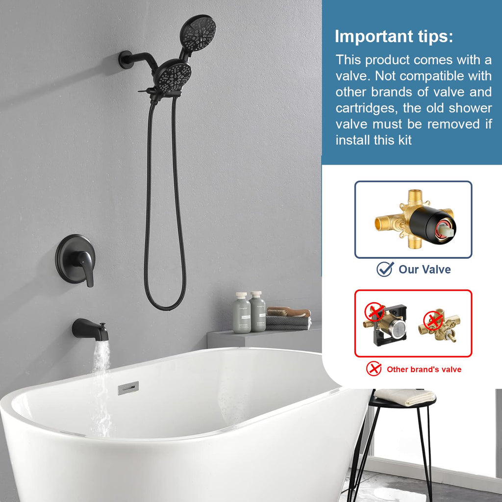 Shower Tub Kit Tub Shower Faucet Combo Set Bathtub Faucet Set Shower System with Tub Spout Shower Valve and Trim Kit Shower Fixtures Brushed Gold