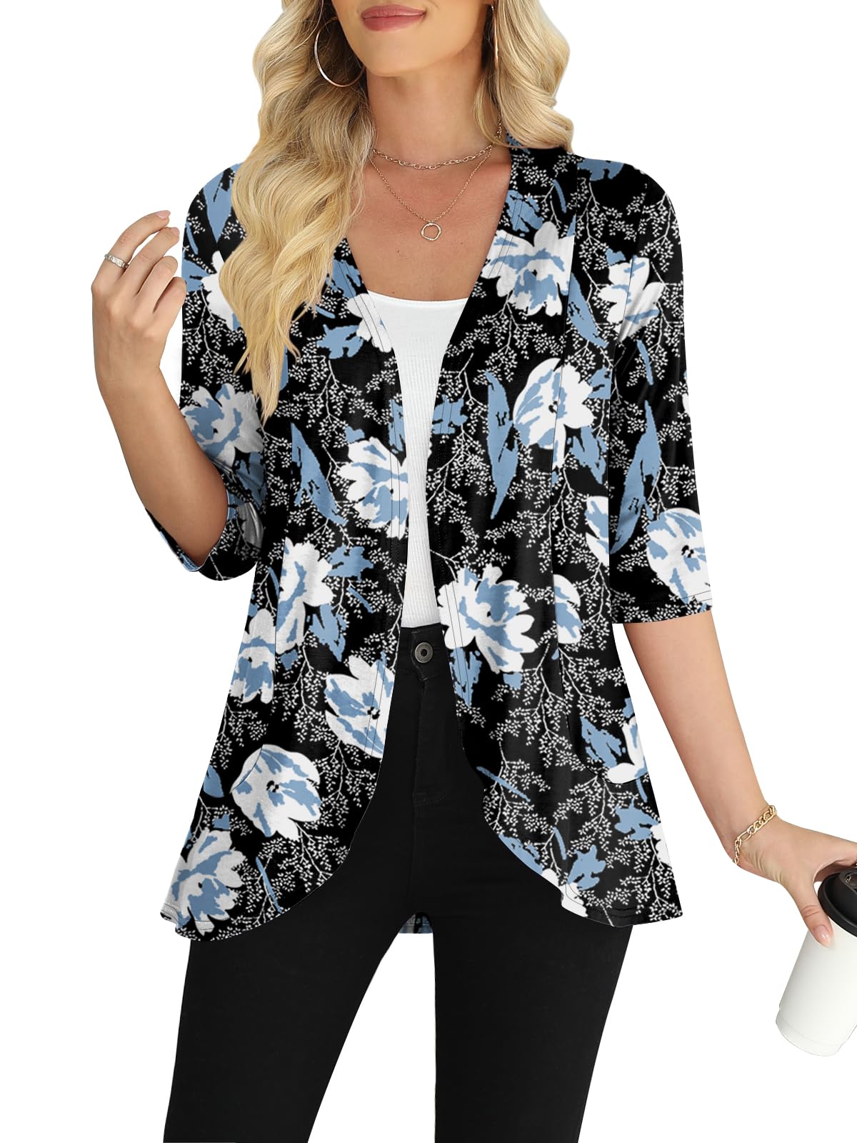 Yincro Women's Casual 3/4 Sleeve Cardigan Lightweight Soft Open Front Cardigans