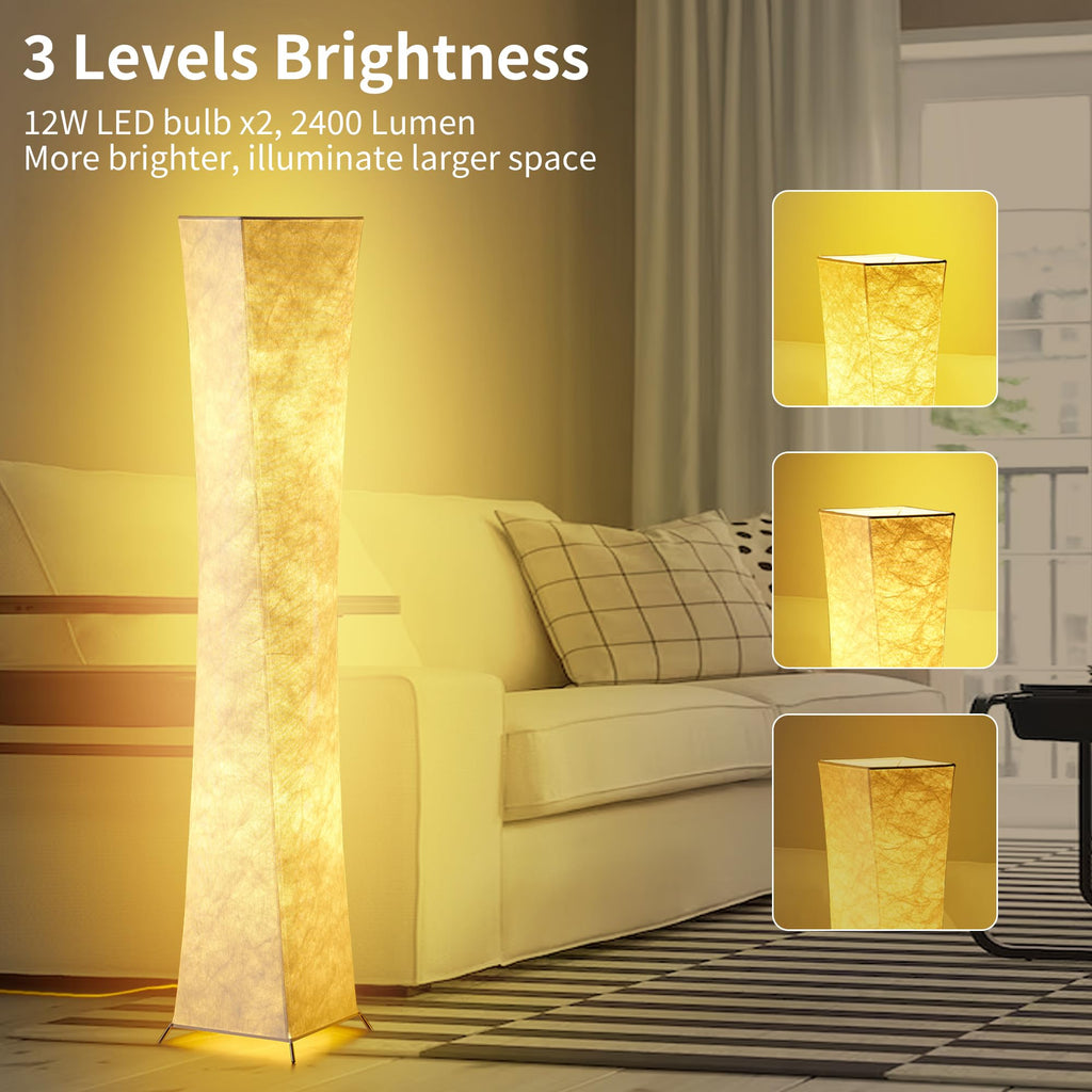 chiphy Floor Lamp, Dimmable 39" (XS) Tall Standing Lamp, 3 Levels Adjustable Brightness 12Wx2 LED Bulbs, Column Floor Light w/White Fabric Shade, Home Decor for Living Room, Bedroom, Kids Room