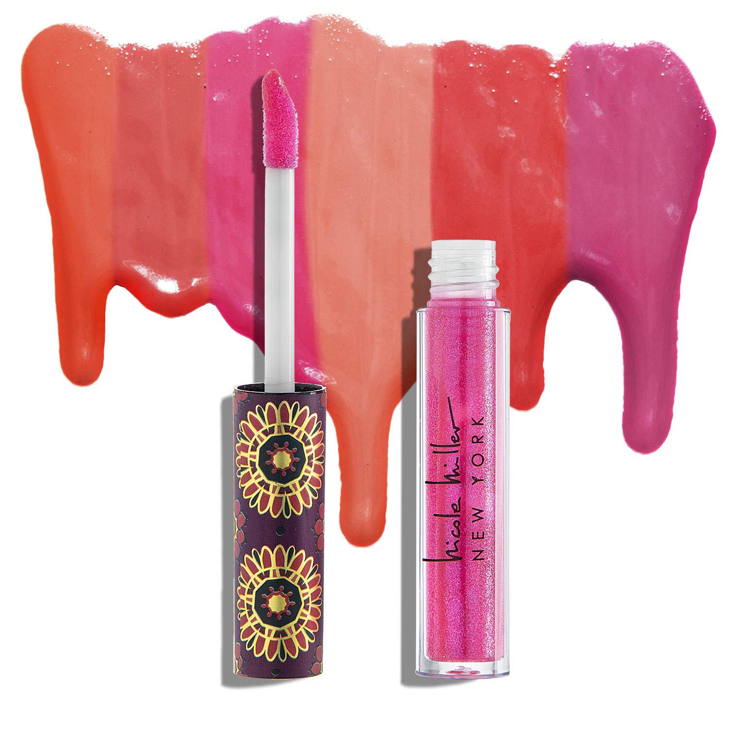 Nicole Miller Lip Gloss Collection Shimmery Glosses for Women and Girls Long Lasting Color Set with Rich Varied Colors, Flowery Pink, 10 Count (Pack of 1)