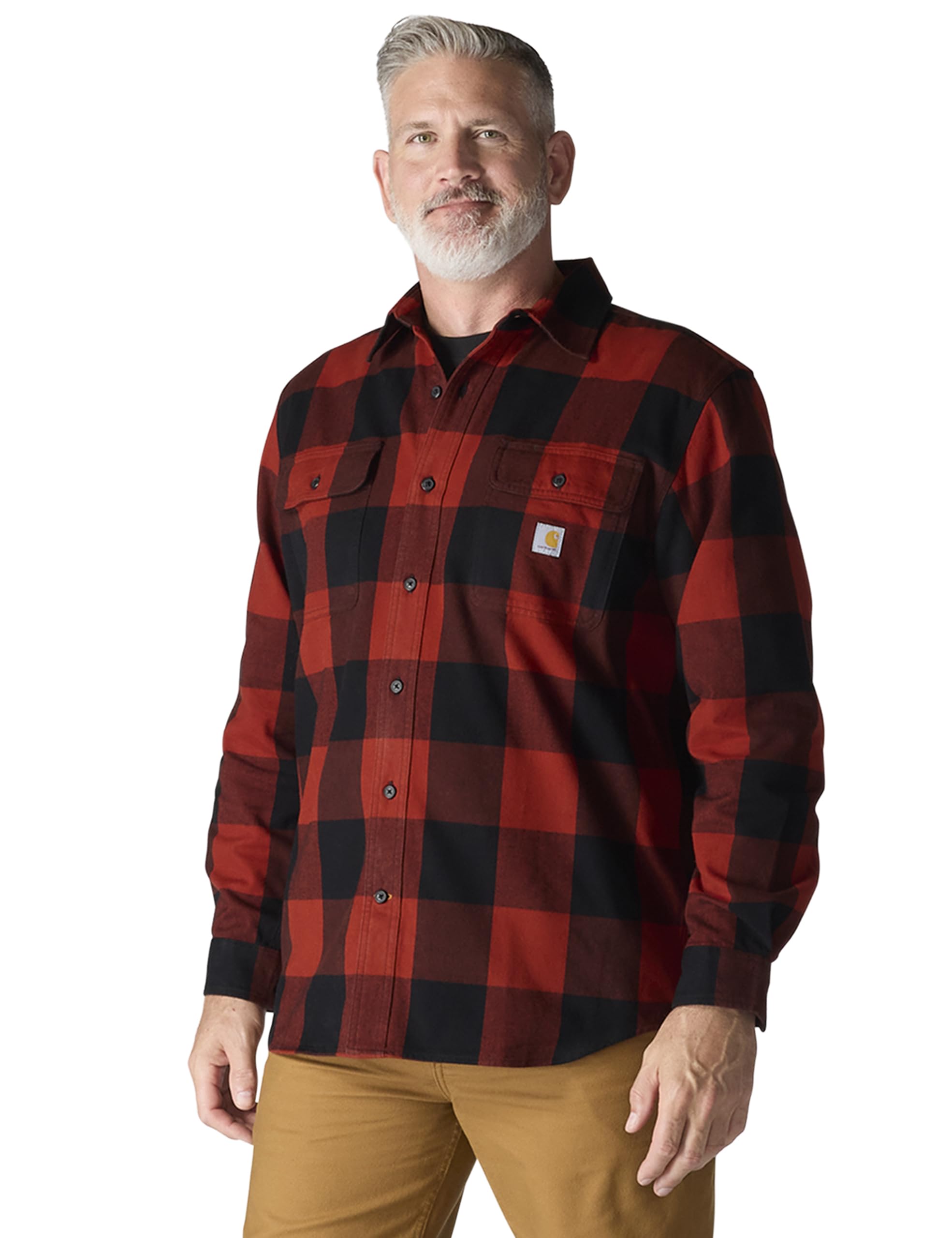 Carhartt Men's Loose Fit Heavyweight Flannel Long-Sleeve Plaid Shirt