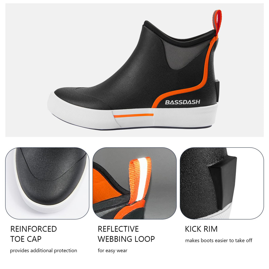 BASSDASH Womens 4.5” Waterproof Deck Ankle Rain Boots Anti-Slip Neoprene Rubber Garden Fishing Boots