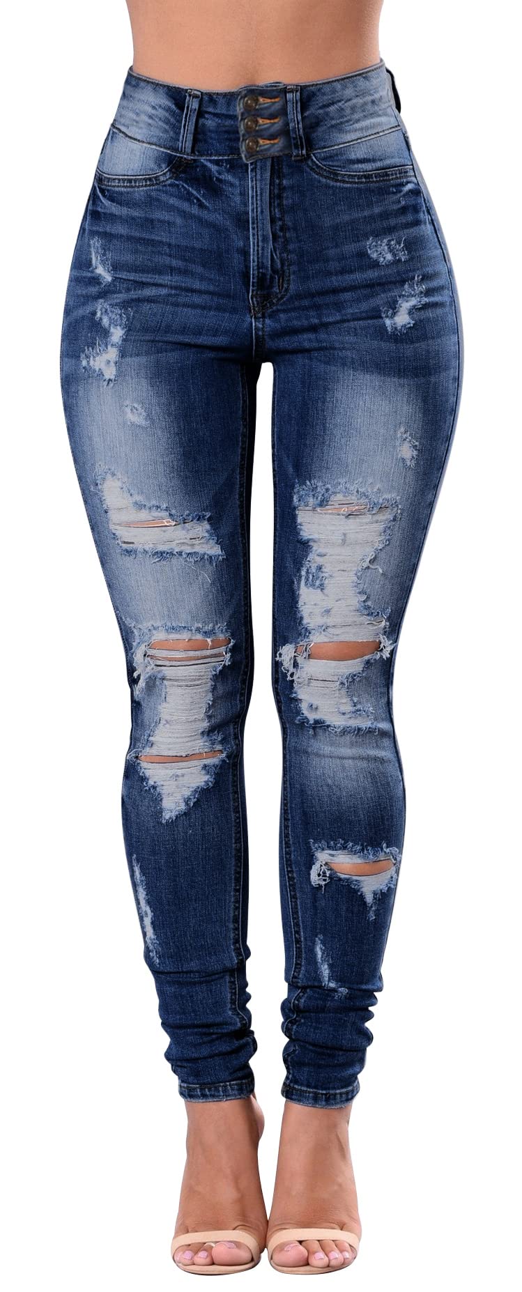 Qazel Vorrlon Women's High Waisted Jeans for Women Ripped Skinny Stretch Distressed Jeans High Rise Butt Lifting Demin Pants