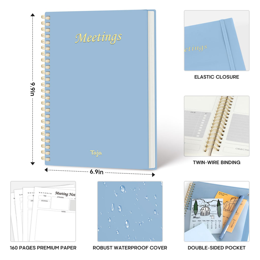Meeting Notebook for Work Organization - Work Planner Notebook with Action Items, Agenda Planner for Note Taking, 160 Pages (6.9" X 9.9") Project Organizer for Men & Women - Pink