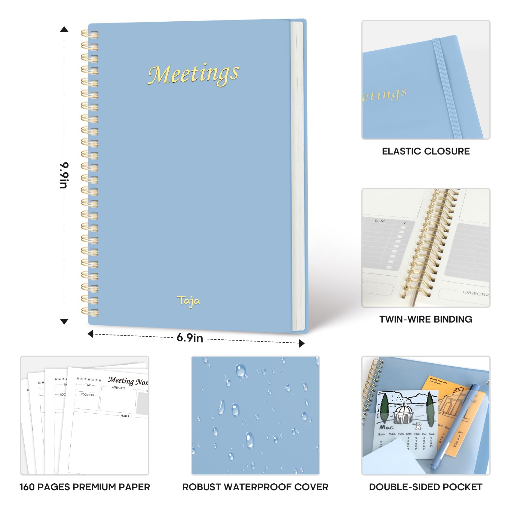Meeting Notebook for Work Organization - Work Planner Notebook with Action Items, Agenda Planner for Note Taking, 160 Pages (6.9" X 9.9") Project Organizer for Men & Women - Pink