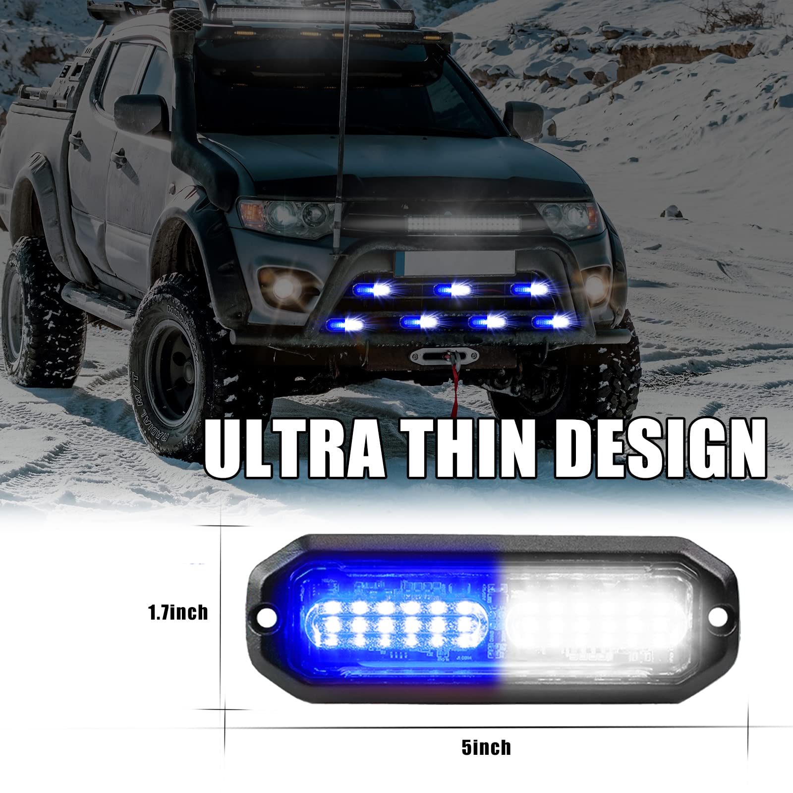 WINECO Amber led strobe lights for trucks 8pcs 12-LED Surface Mount Flashing Strobe Lights kit for Trucks Car Vehicles LED Mini Grille Grill Strobe Light Head Emergency Hazard Warning lights