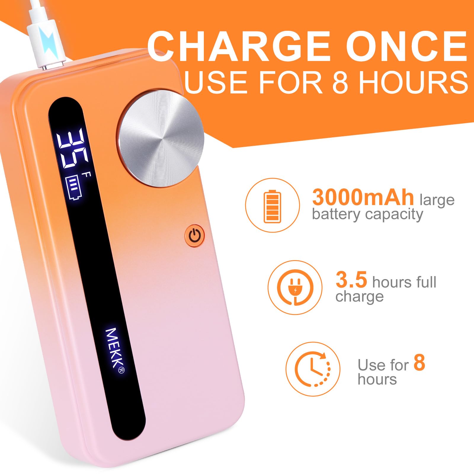 MEKK Nail Drill Kit,35000RPM Electric Nail Drill Professional Electric Nail File with 12PCS Bits,Anti-Shaking Cordless E Filer for Nails with LCD Display,Home & Salon (Orange Blue)