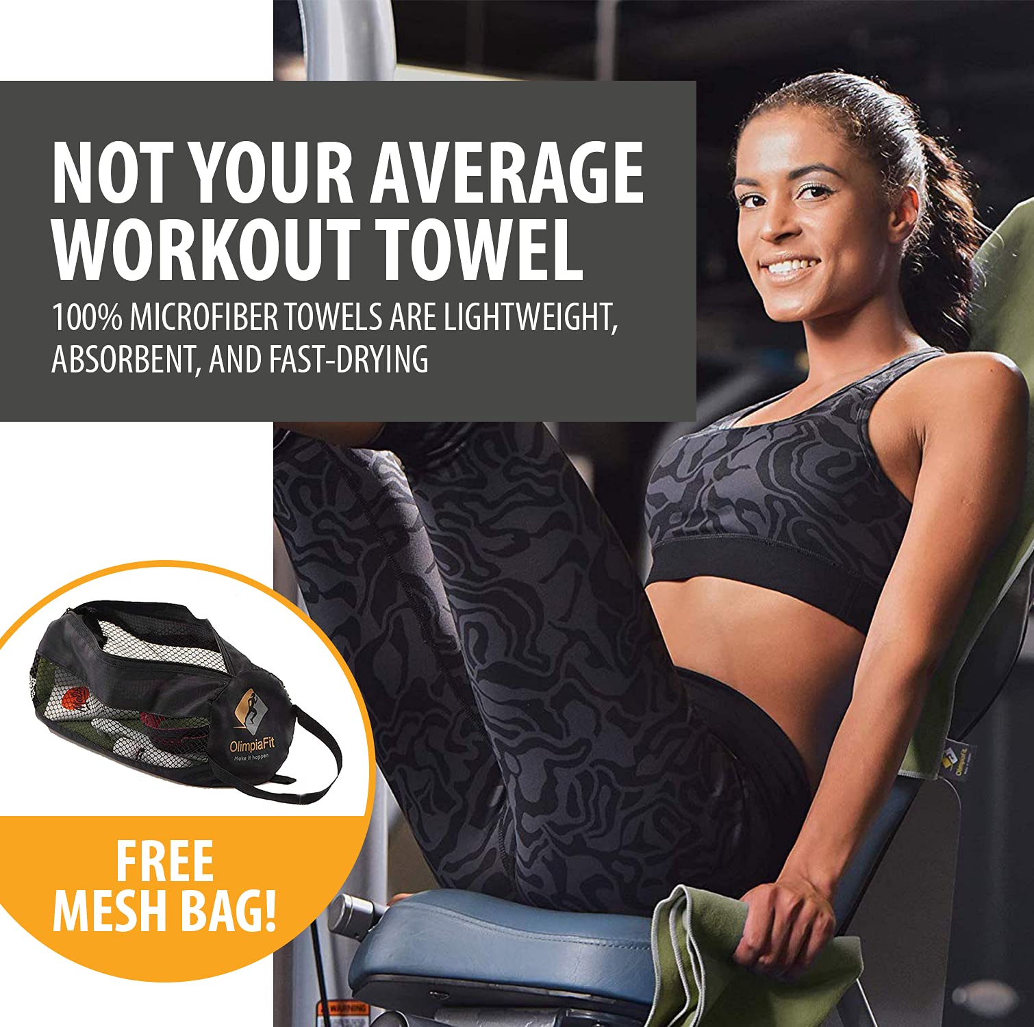 OlimpiaFit Quick Dry Towel - 3 Size Pack of Lightweight Microfiber Travel Towels w/Bag - Fast Drying Towel Set for Camping, Beach, Gym, Backpacking, Sports, Yoga & Swim Use