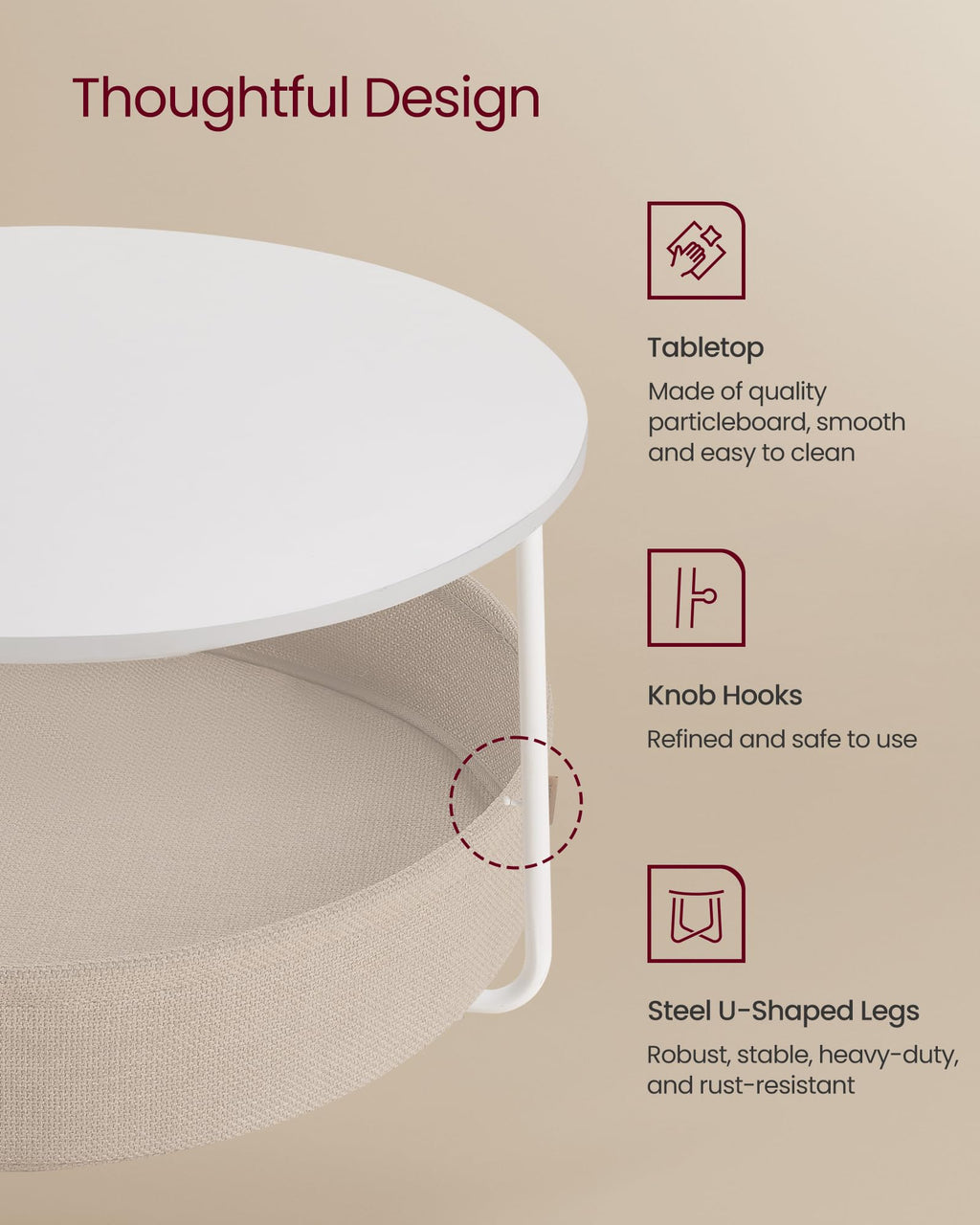 VASAGLE LILEA Collection - Coffee Table with Storage, Round Center Table for Living Room with Fabric Basket, Modern Style, Metal Frame, Ebony Black and Slate Gray ULCT244B56