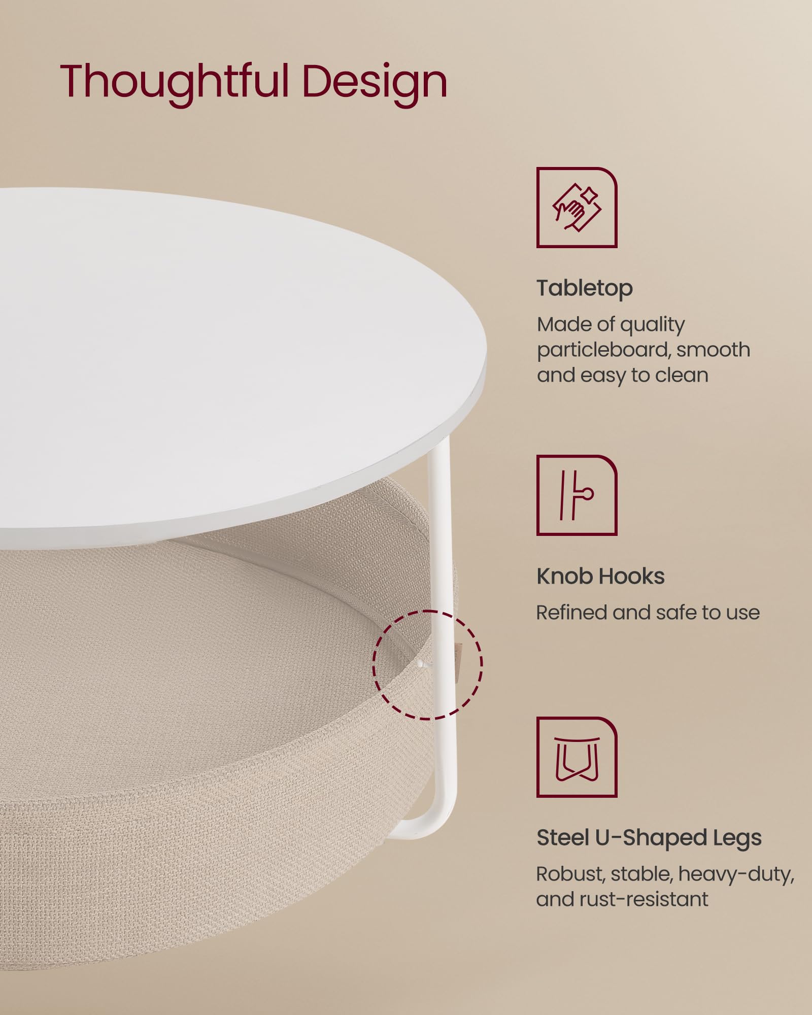VASAGLE LILEA Collection - Coffee Table with Storage, Round Center Table for Living Room with Fabric Basket, Modern Style, Metal Frame, Ebony Black and Slate Gray ULCT244B56