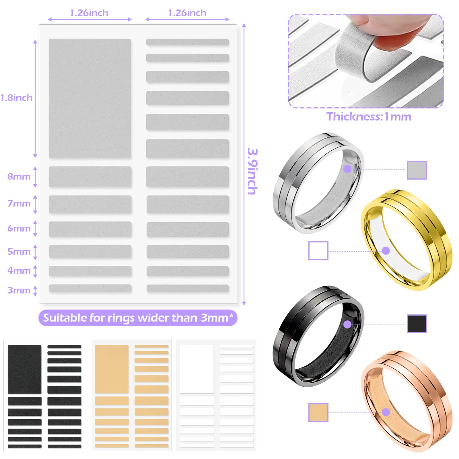 38 Pcs Ring Sizer Adjuster for Loose Rings with Ring Size Measuring Tool, Plug-in Invisible Ring Guards Silicone Tightener EVA Foam Ring Size Adjuster Set with Polishing Cloth
