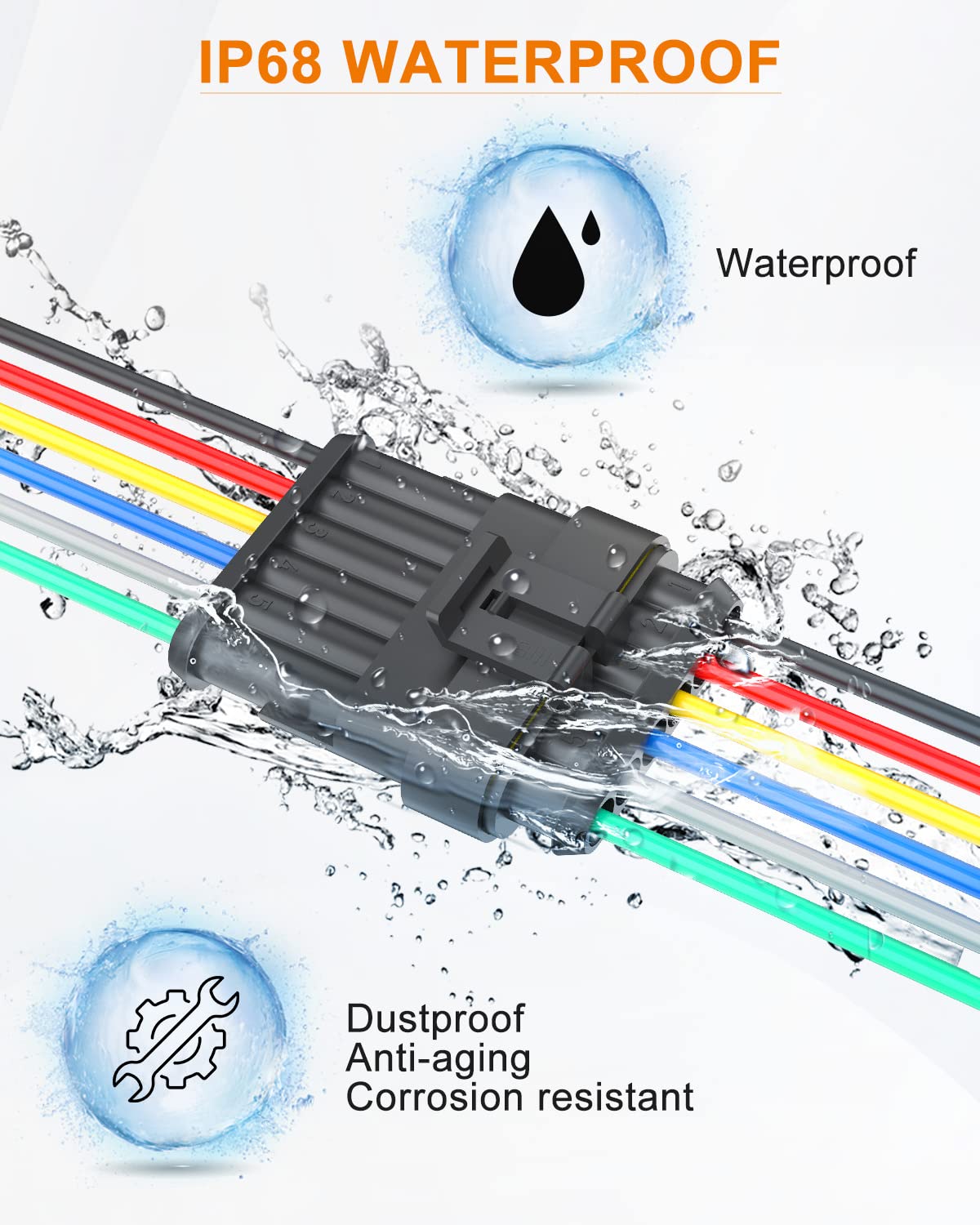 NAOEVO 2 Pin Connector Waterproof, 16 AWG 2 Wire Connectors, Automotive Electrical Male and Female Plug with Heat Shrink Tubing for Car Truck Boat Wire Connection, 6 Kits