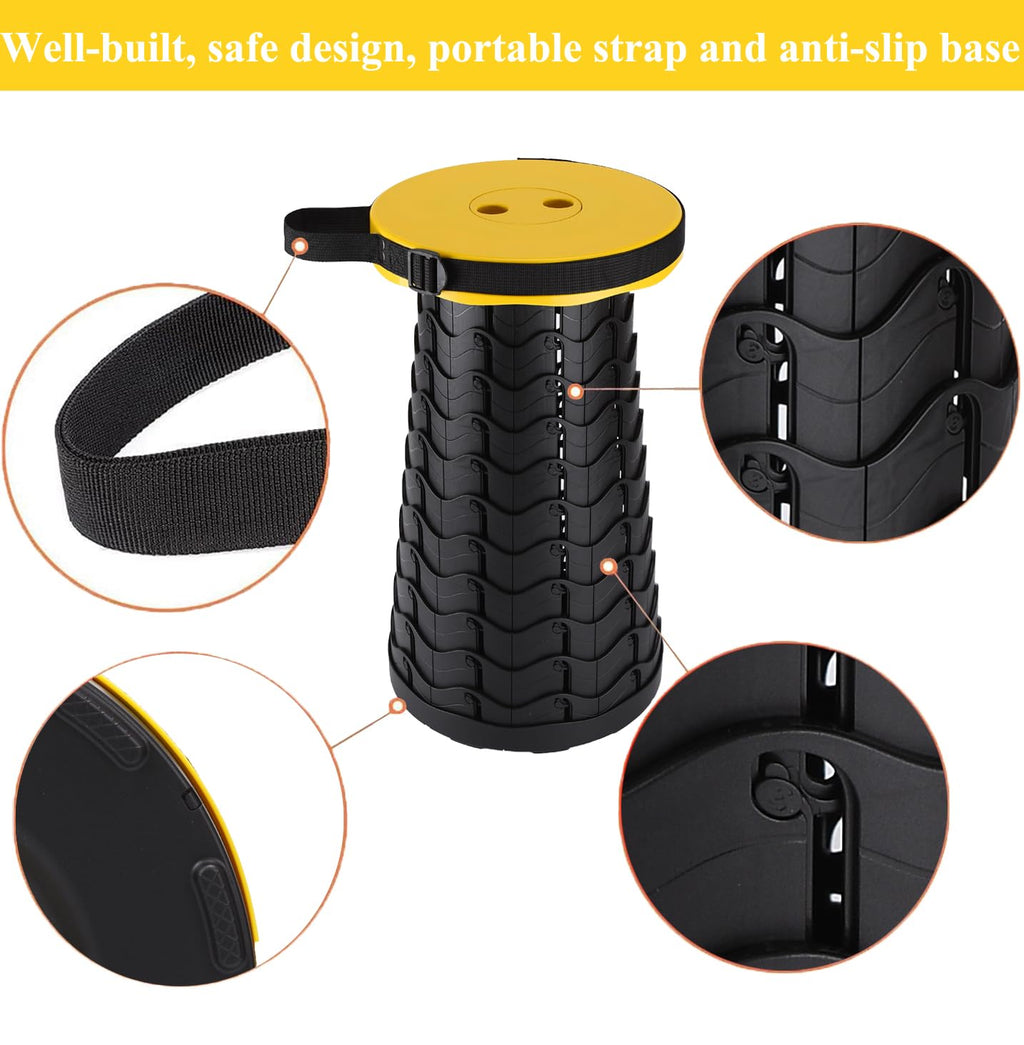 Fishboy Upgraded Collapsible Stool, 400lbs Max Weight, Lightweight But Sturdy, Portable Retractable Folding Telescoping Foldable Camping Stool for Adults Outdoor Fishing Hiking BBQ