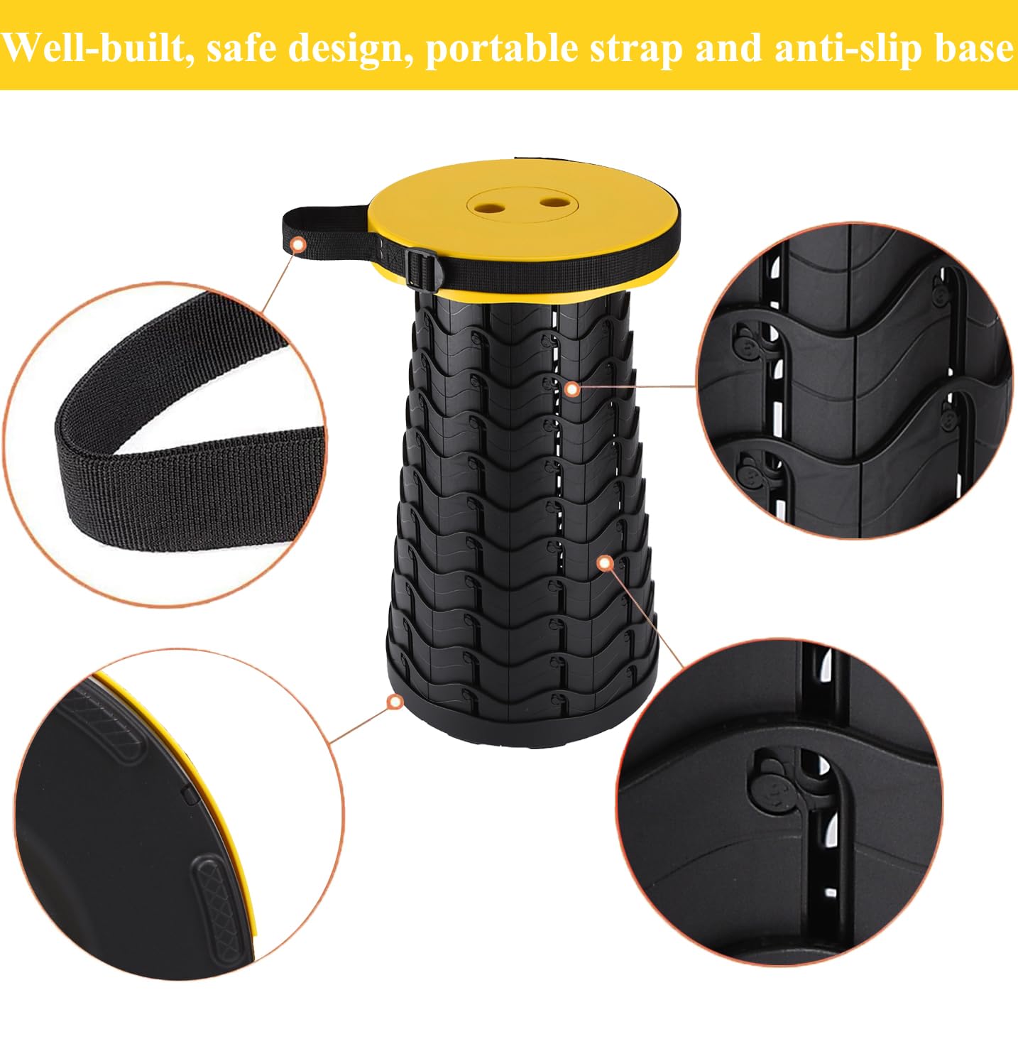 Fishboy Upgraded Collapsible Stool, 400lbs Max Weight, Lightweight But Sturdy, Portable Retractable Folding Telescoping Foldable Camping Stool for Adults Outdoor Fishing Hiking BBQ