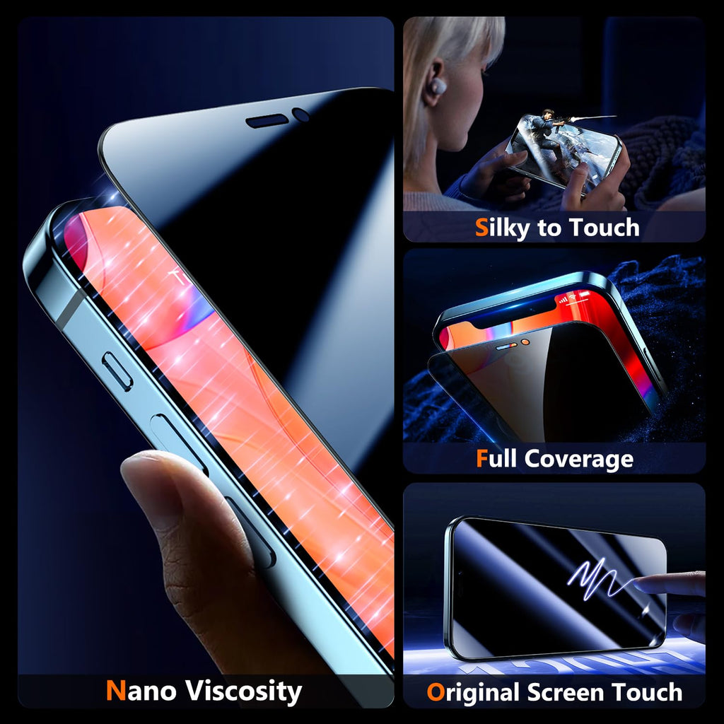 UniqueMe for iPhone 12 Pro Max Privacy Screen Protector - [Military Grade Shatterproof & 9H+ Hardness] Screen Protector 12 Pro Max Tempered Glass Full Coverage Protection, Easy to install, 2 Packs